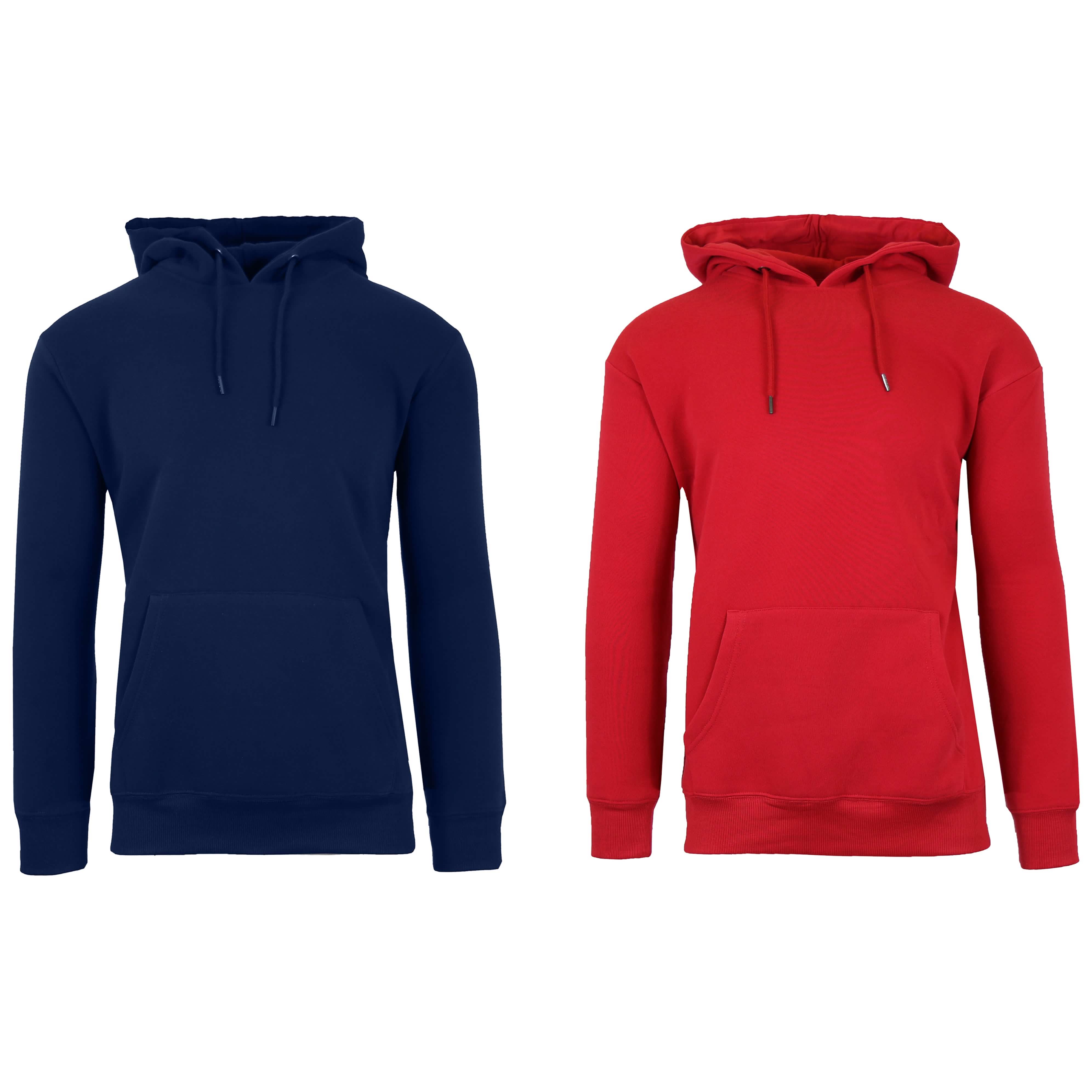 2-Pack: Men’s and Women’s Fleece Pullover Hoodie Men's Outerwear Navy/Red S - DailySale