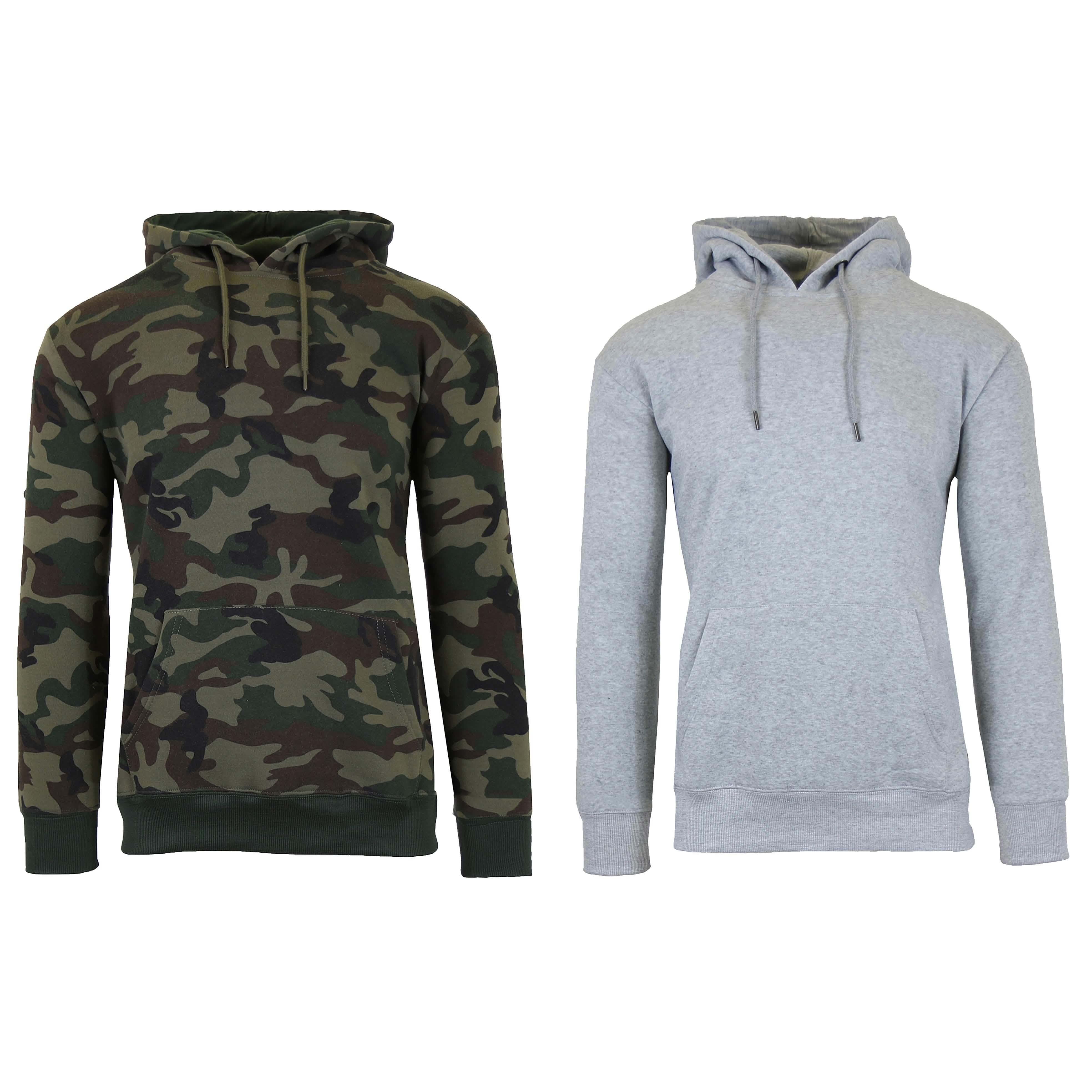 2-Pack: Men’s and Women’s Fleece Pullover Hoodie Men's Outerwear Woodland Camo/Heather Gray S - DailySale