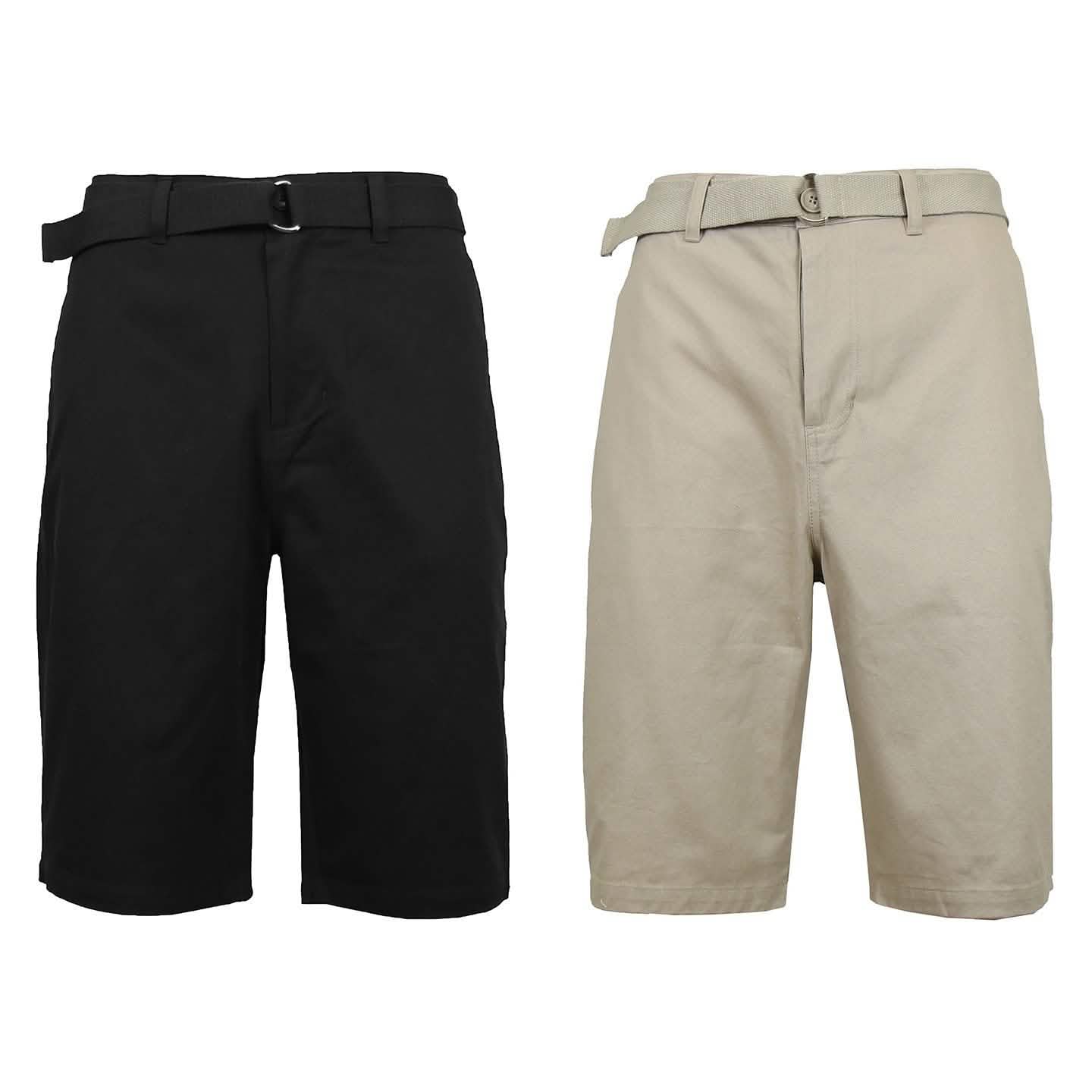 2-Pack: Men's Cotton Chino Shorts with Belt Men's Apparel 30 Black/Khaki - DailySale