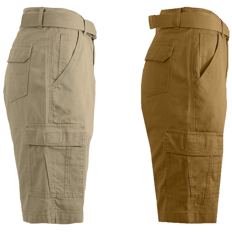 2-Pack: Men's Cotton Classic Cargo Shorts With Belt Men's Clothing Khaki/Sand 30 - DailySale