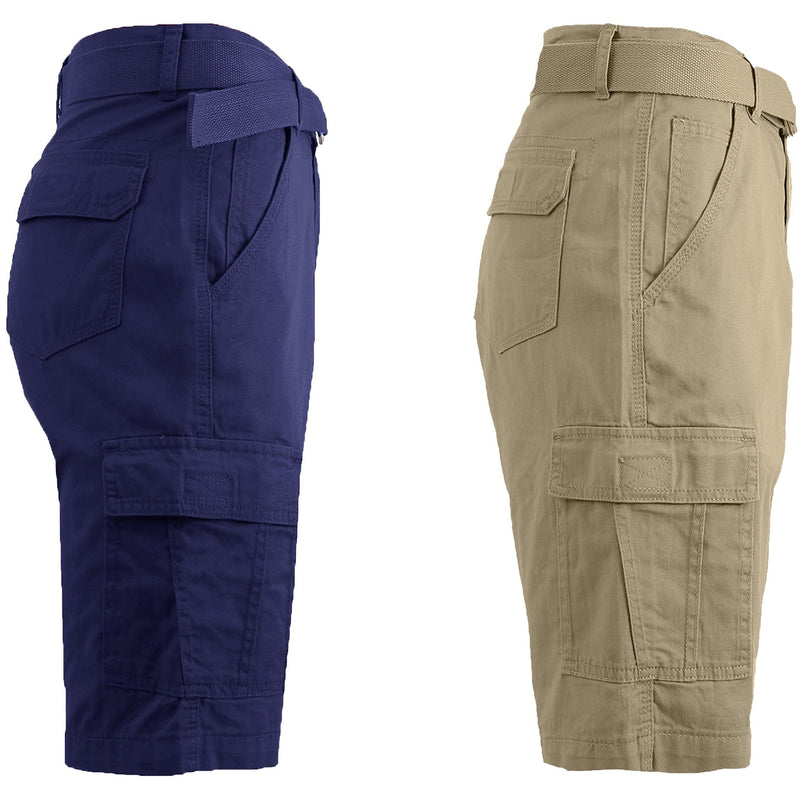 2-Pack: Men's Cotton Classic Cargo Shorts With Belt Men's Clothing Navy/Khaki 30 - DailySale