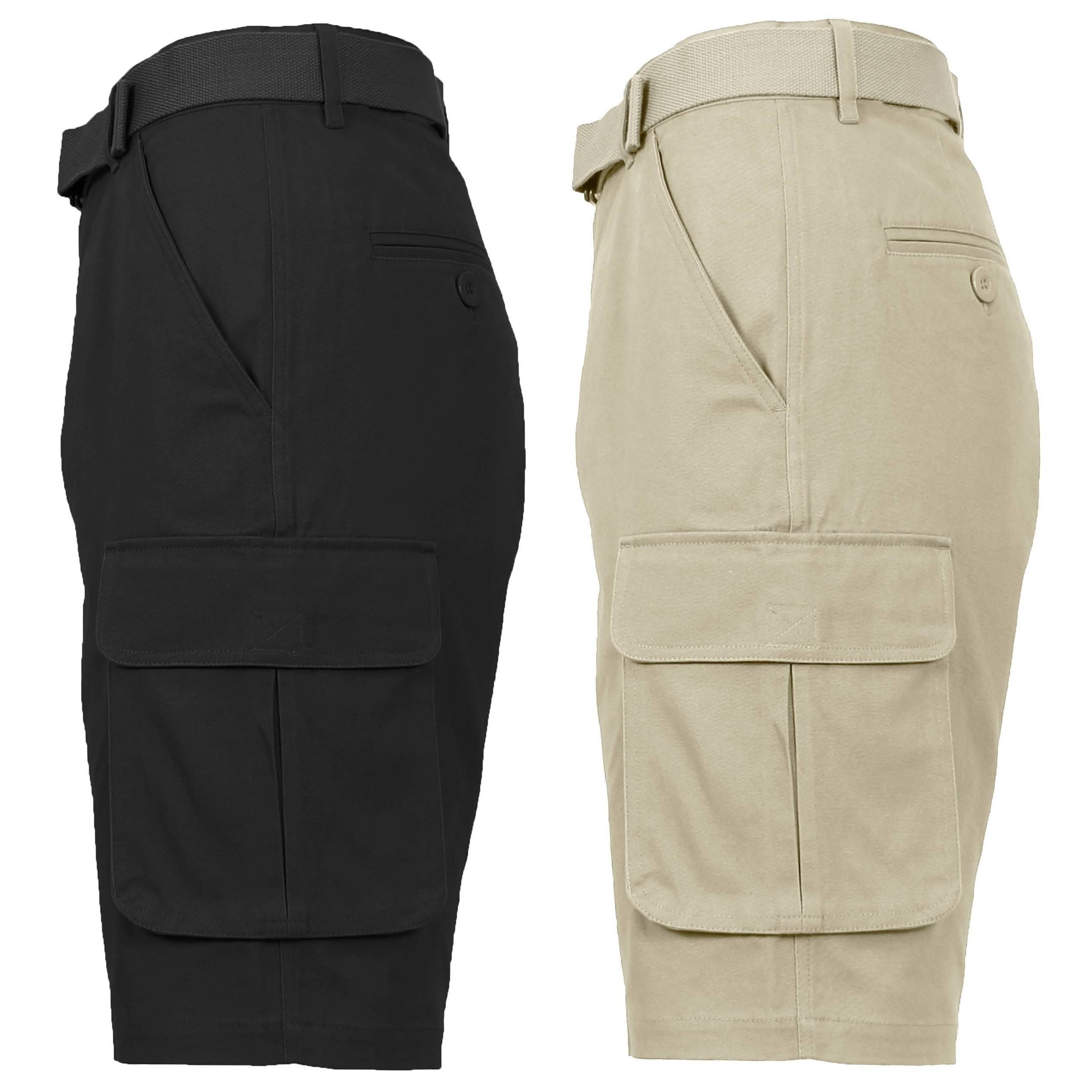 2-Pack: Men's Cotton Flex Stretch Cargo Shorts With Belt Men's Clothing Black/Khaki 30 - DailySale