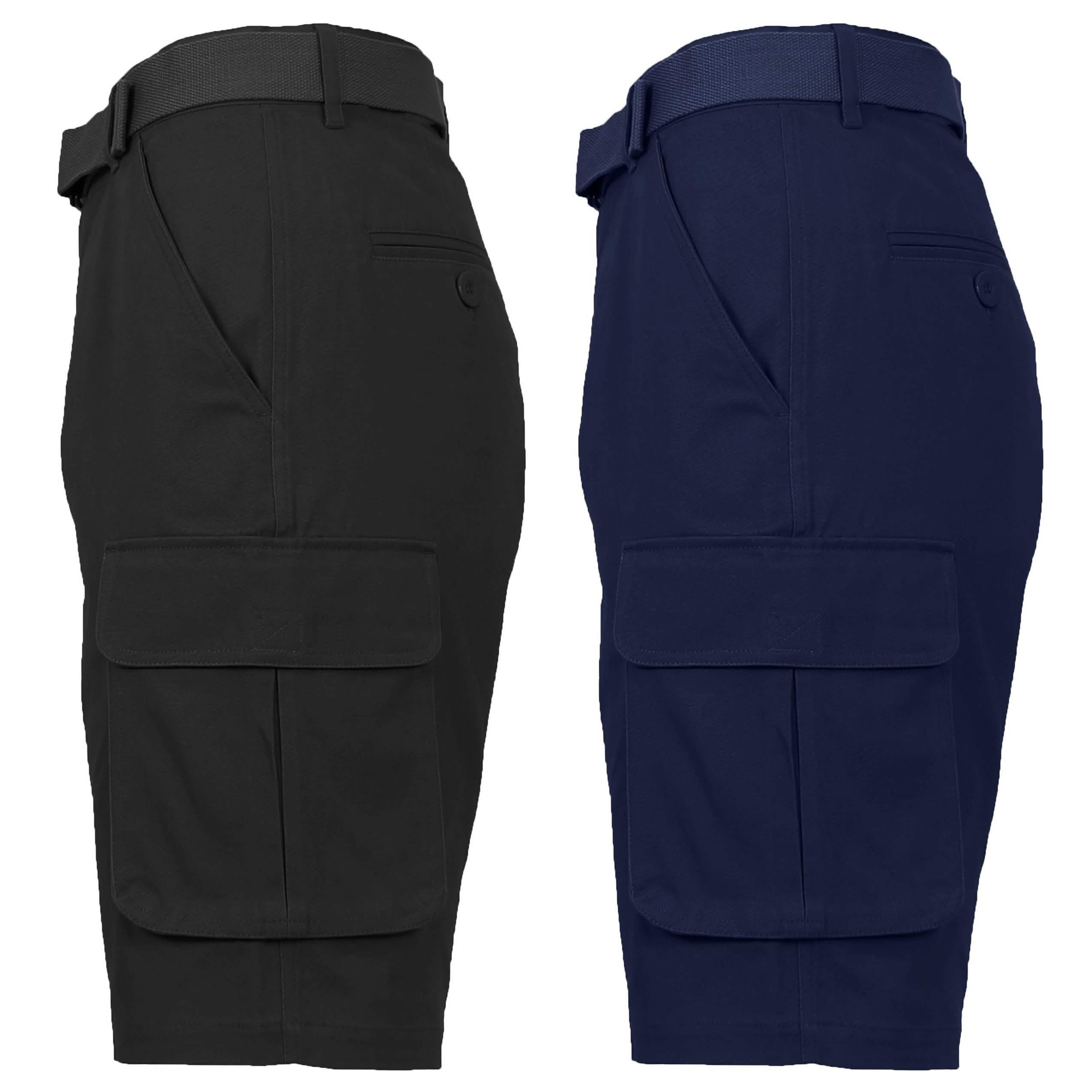 2-Pack: Men's Cotton Flex Stretch Cargo Shorts With Belt Men's Clothing Black/Navy 30 - DailySale