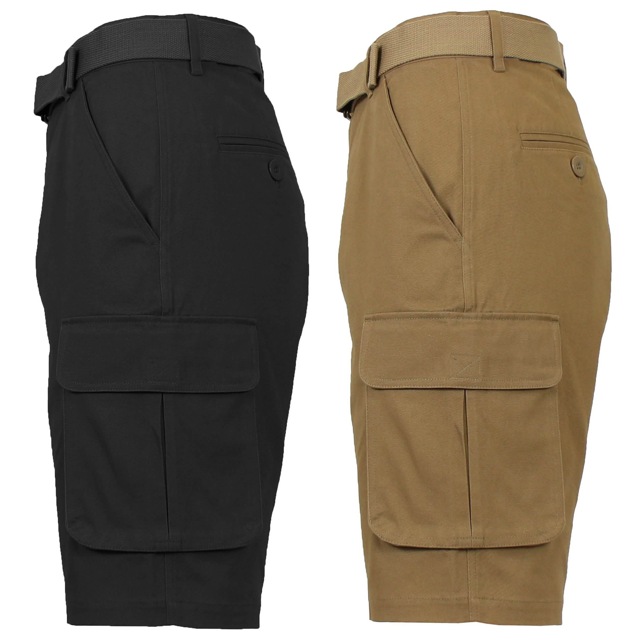 2-Pack: Men's Cotton Flex Stretch Cargo Shorts With Belt Men's Clothing Black/Timber 30 - DailySale