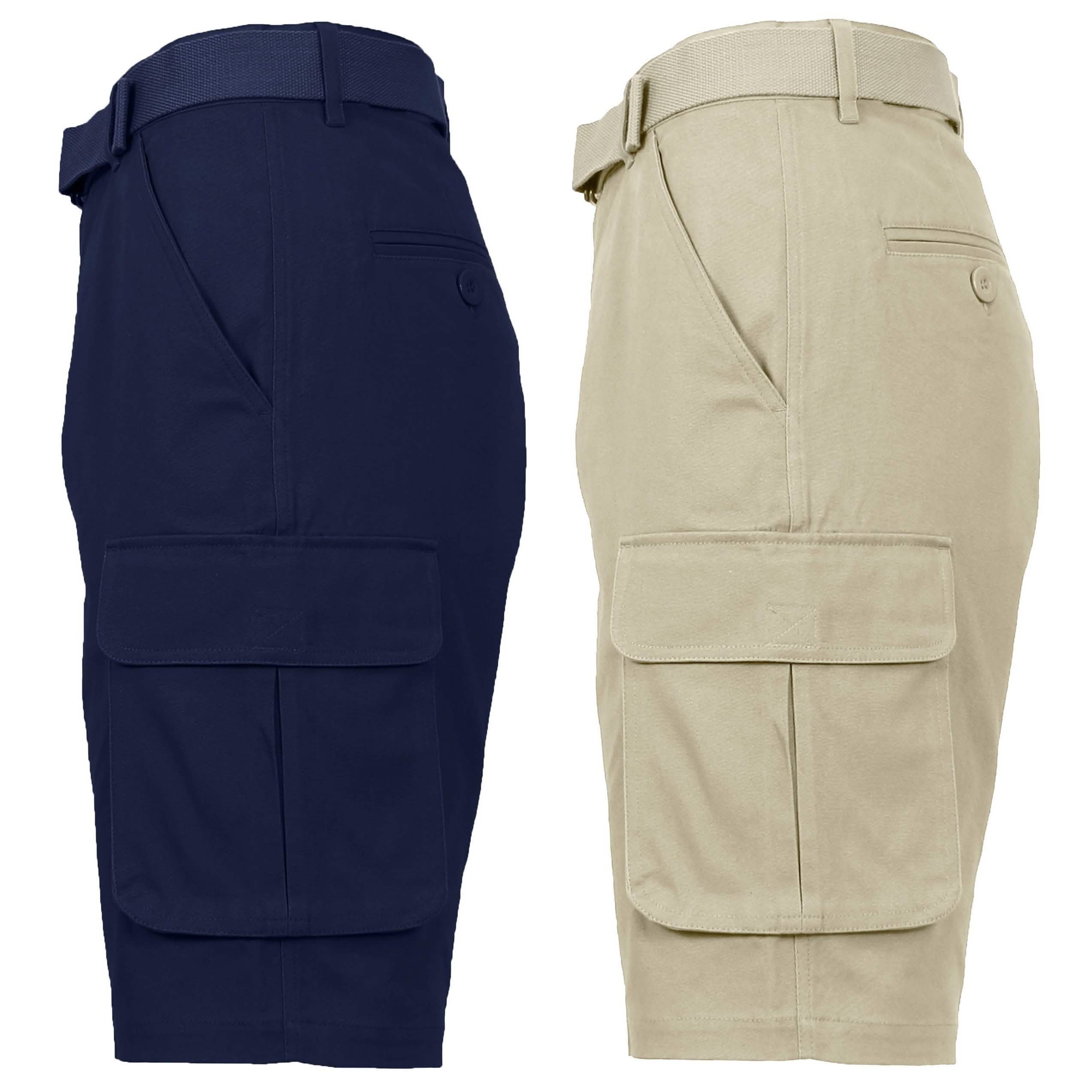 2-Pack: Men's Cotton Flex Stretch Cargo Shorts With Belt Men's Clothing Navy/Khaki 30 - DailySale