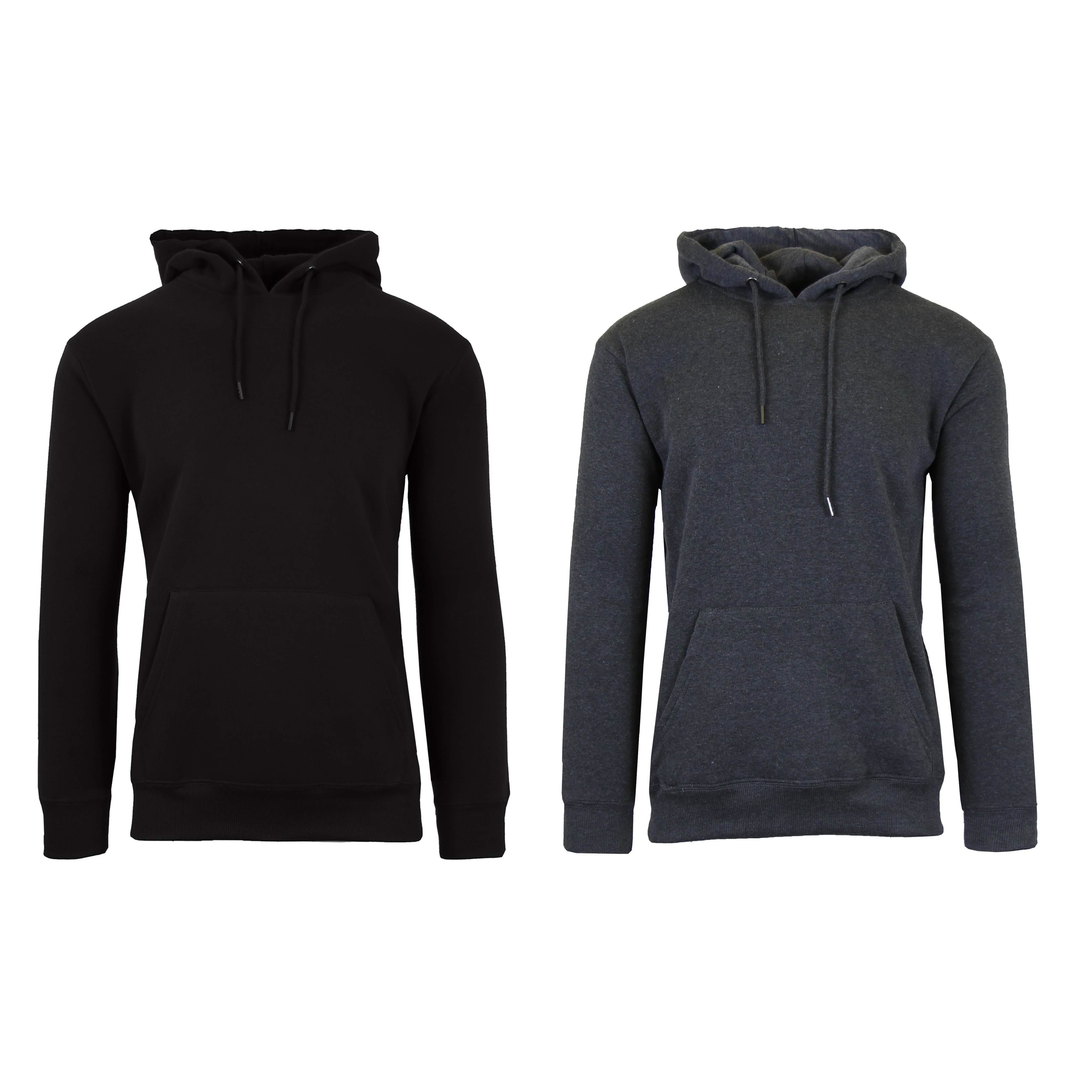 2-Pack: Men’s Fleece Pullover Hoodie Men's Clothing Black/Charcoal S - DailySale