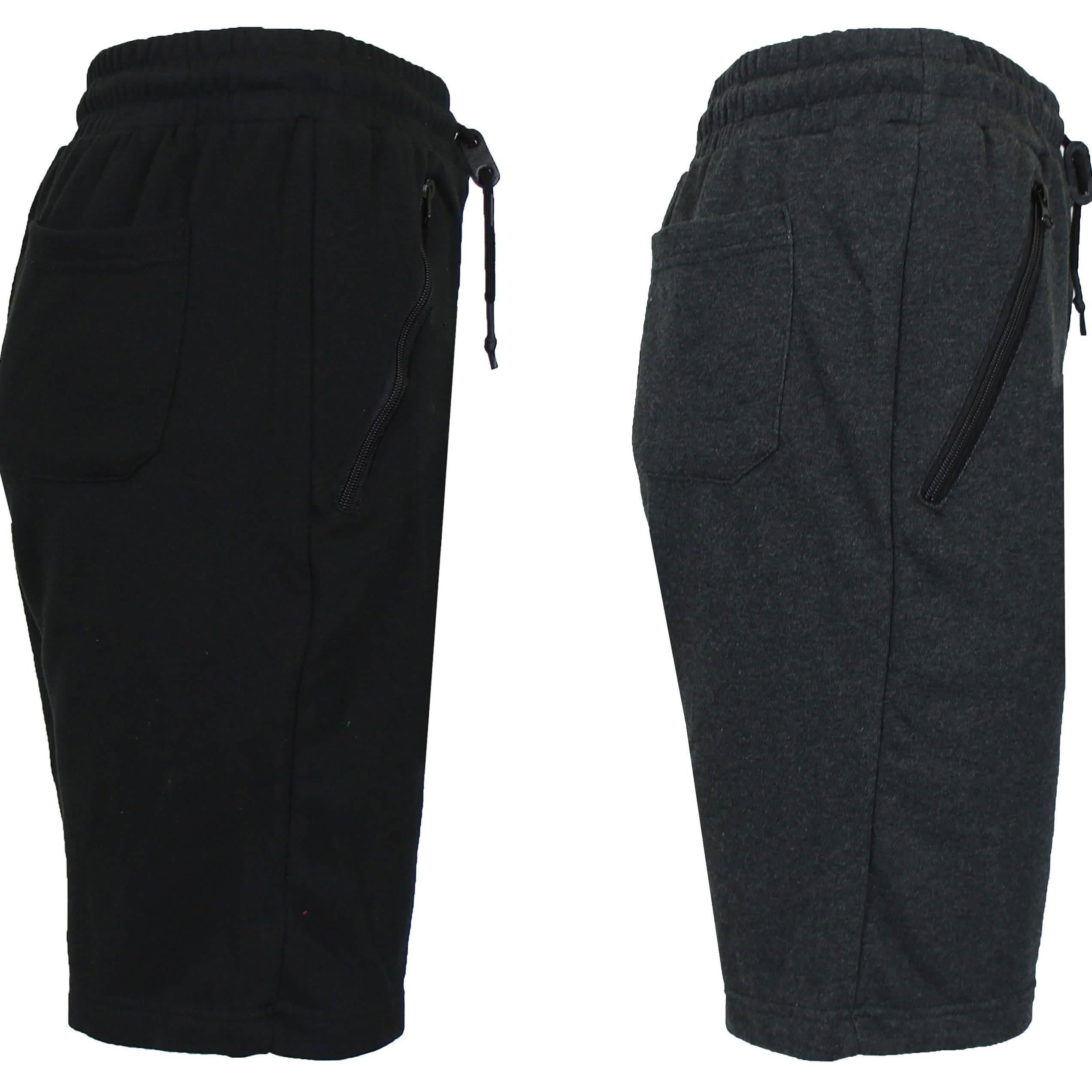 2-Pack: Men's French Terry Zipper Pockets Jogger Sweat Lounge Shorts Men's Clothing Black/Heather Black S - DailySale