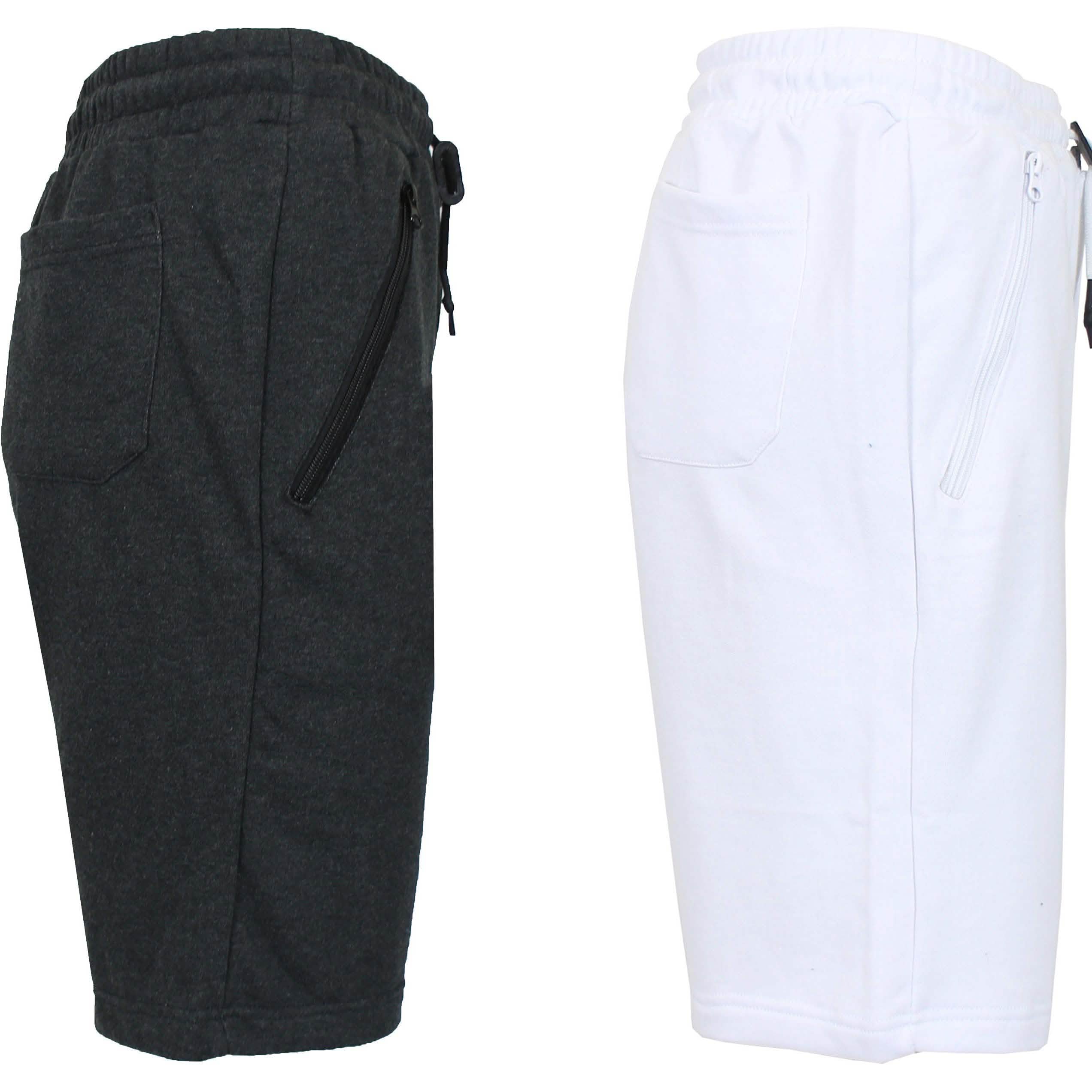 2-Pack: Men's French Terry Zipper Pockets Jogger Sweat Lounge Shorts Men's Clothing Heather Black/White S - DailySale