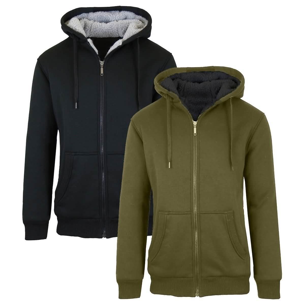 2-Pack: Men's Heavyweight Sherpa Fleece-Lined Zip Hoodie Men's Apparel M Black/Olive - DailySale