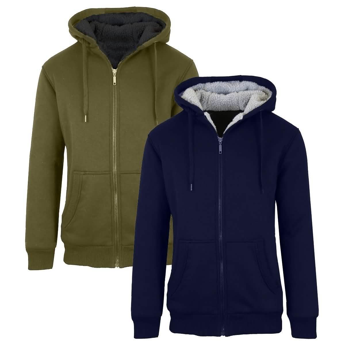 2-Pack: Men's Heavyweight Sherpa Fleece-Lined Zip Hoodie Men's Apparel M Navy/Olive - DailySale