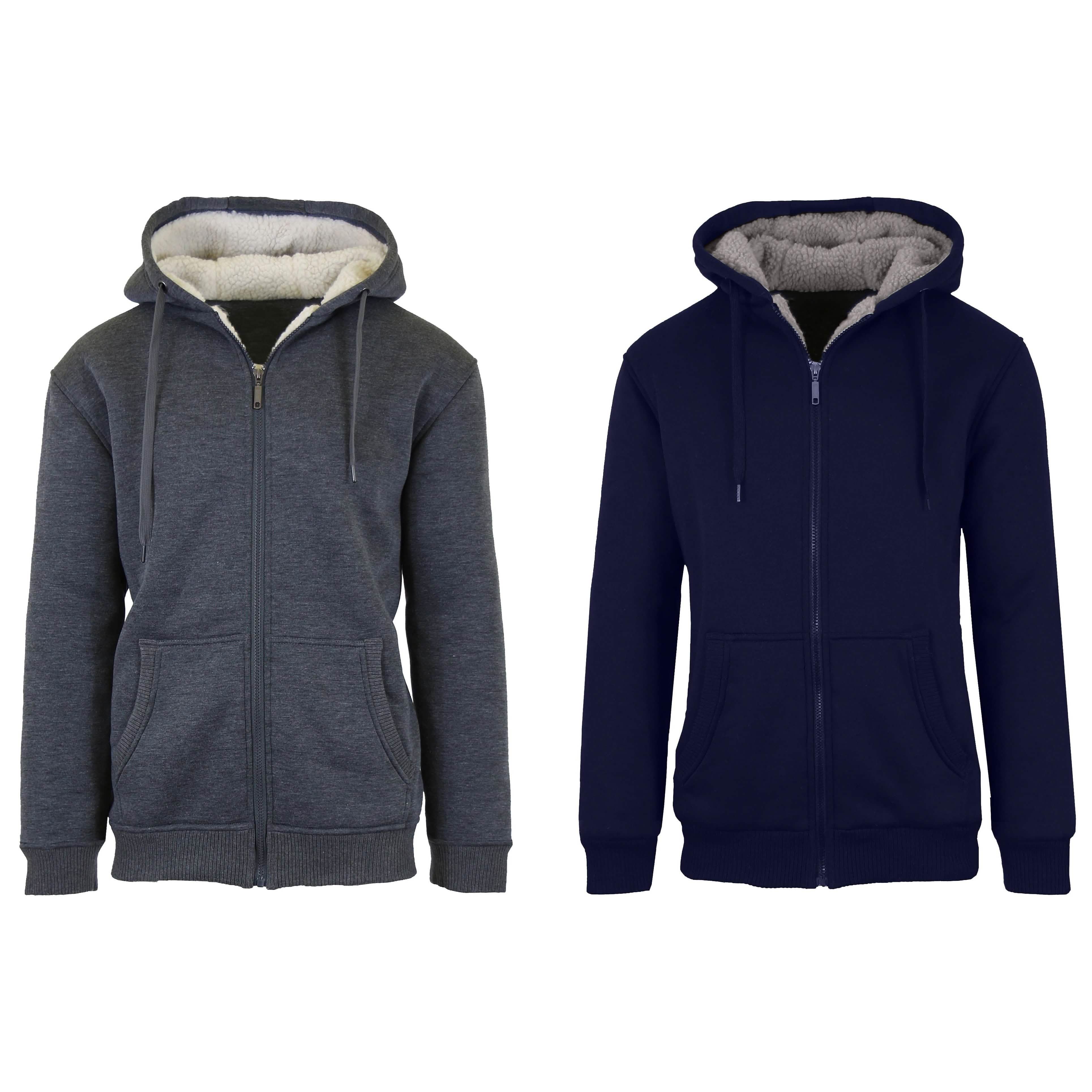 2-Pack: Men's Heavyweight Sherpa Fleece-Lined Zip Hoodie Sweater Men's Clothing Navy/Charcoal S - DailySale