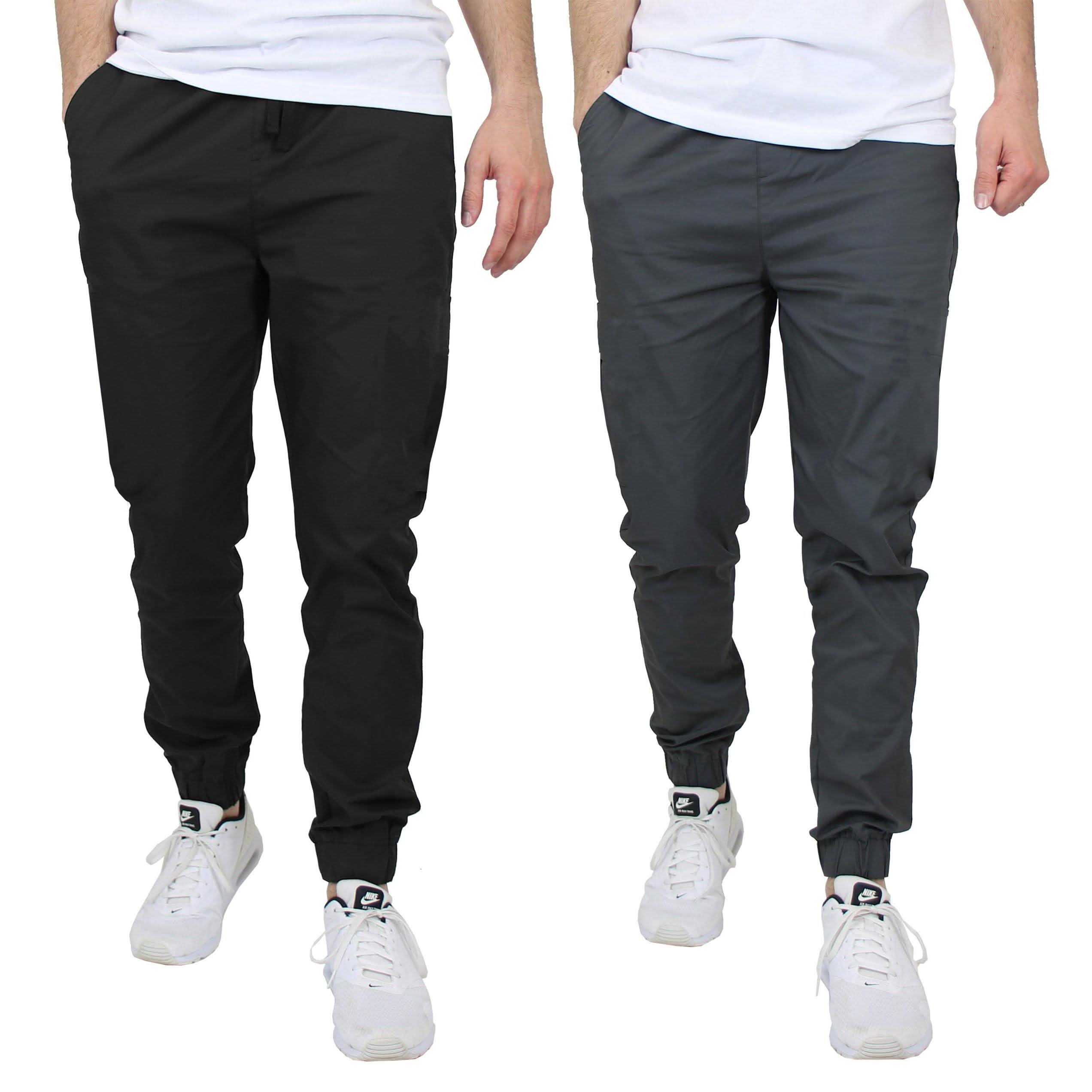 2-Pack: Mens Lightweight Cotton Stretch Jogger Pants Men's Clothing Black/Gray S - DailySale
