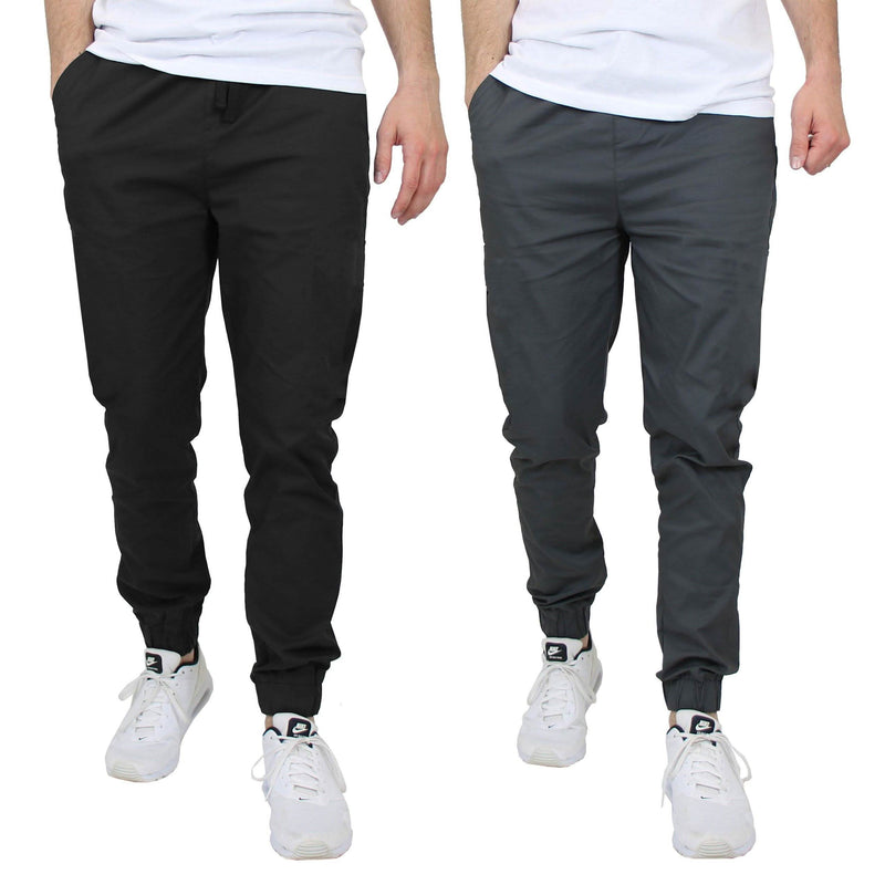 2-Pack: Mens Lightweight Cotton Stretch Jogger Pants Men's Clothing Black/Gray S - DailySale