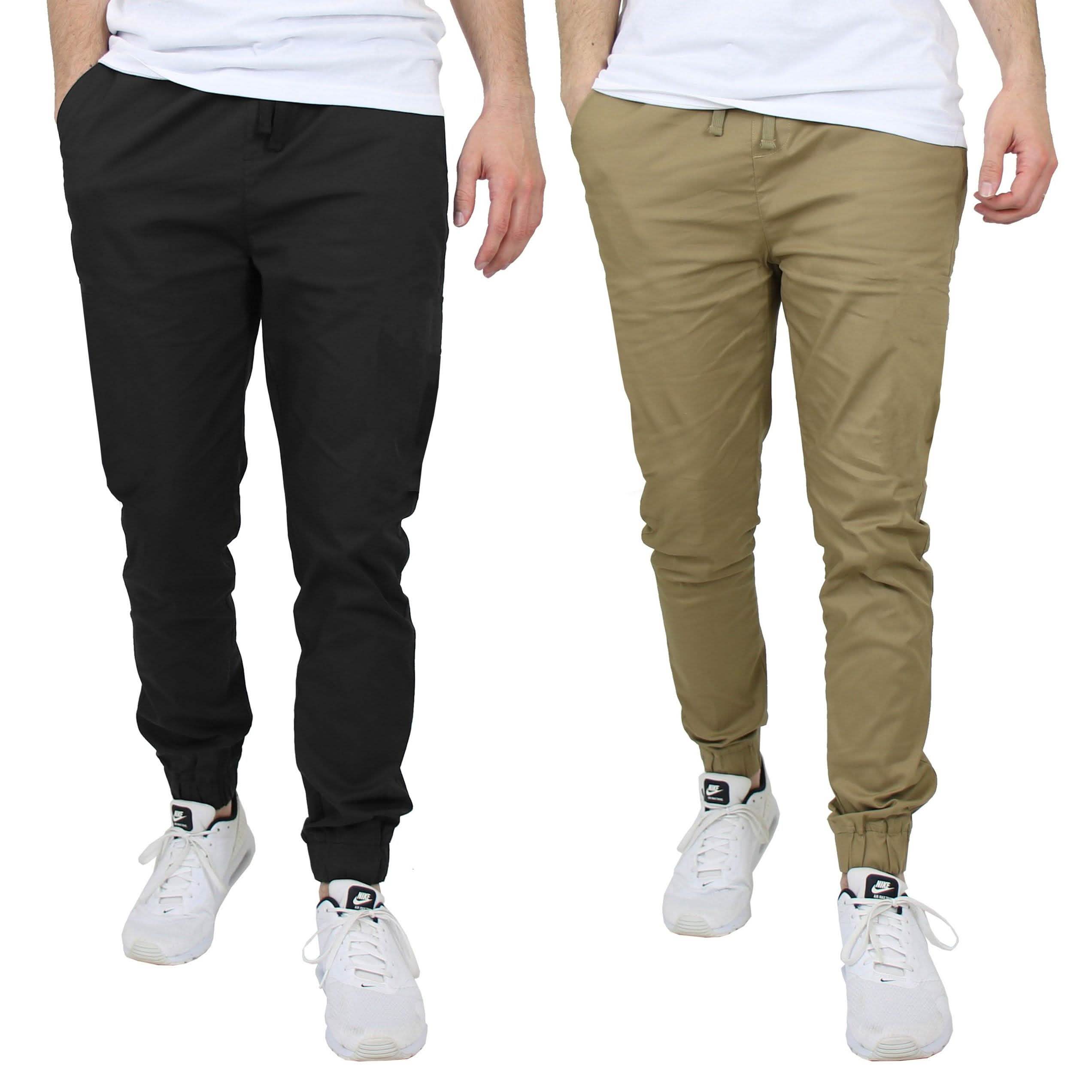 2-Pack: Mens Lightweight Cotton Stretch Jogger Pants Men's Clothing Black/Khaki S - DailySale