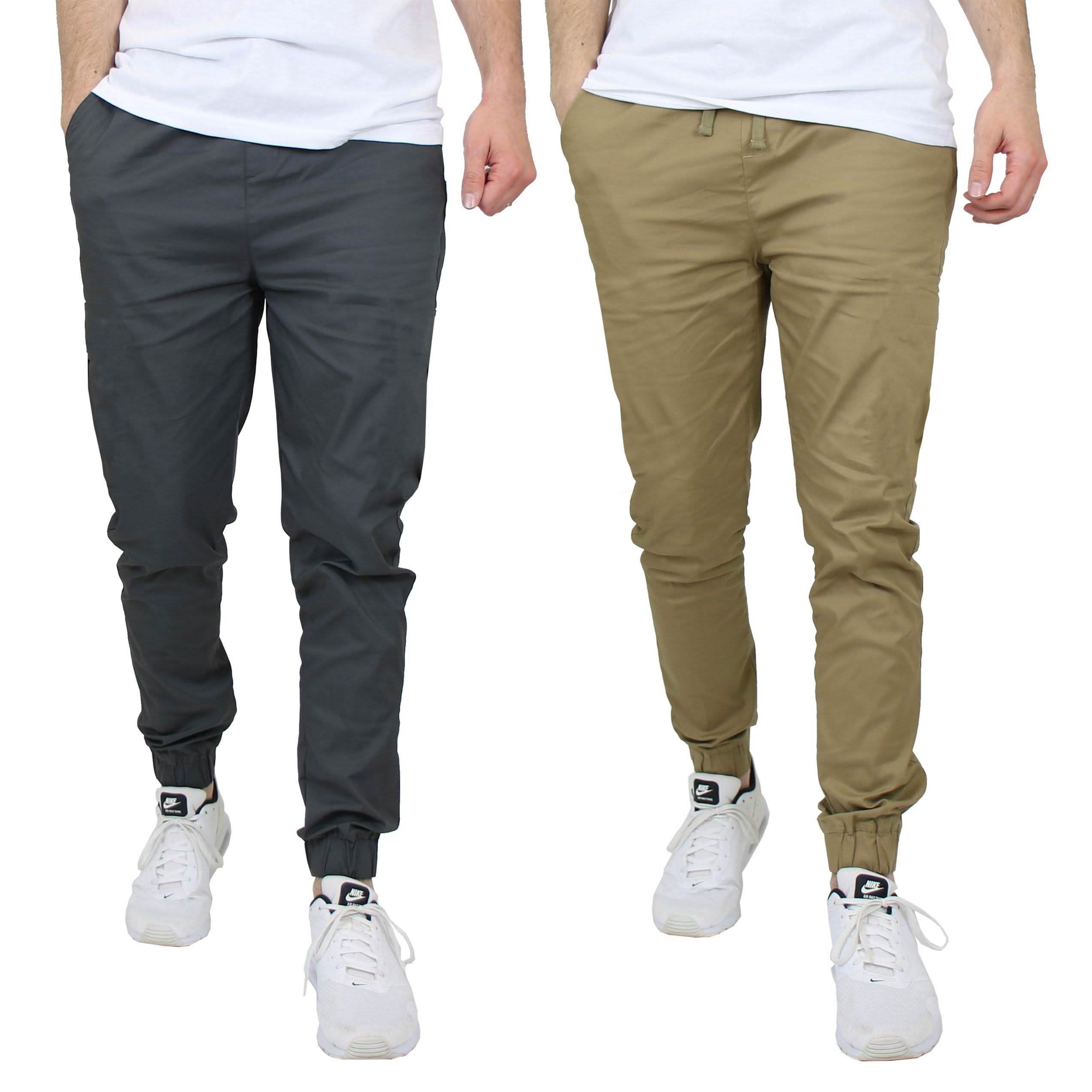 2-Pack: Mens Lightweight Cotton Stretch Jogger Pants Men's Clothing Gray/Khaki S - DailySale