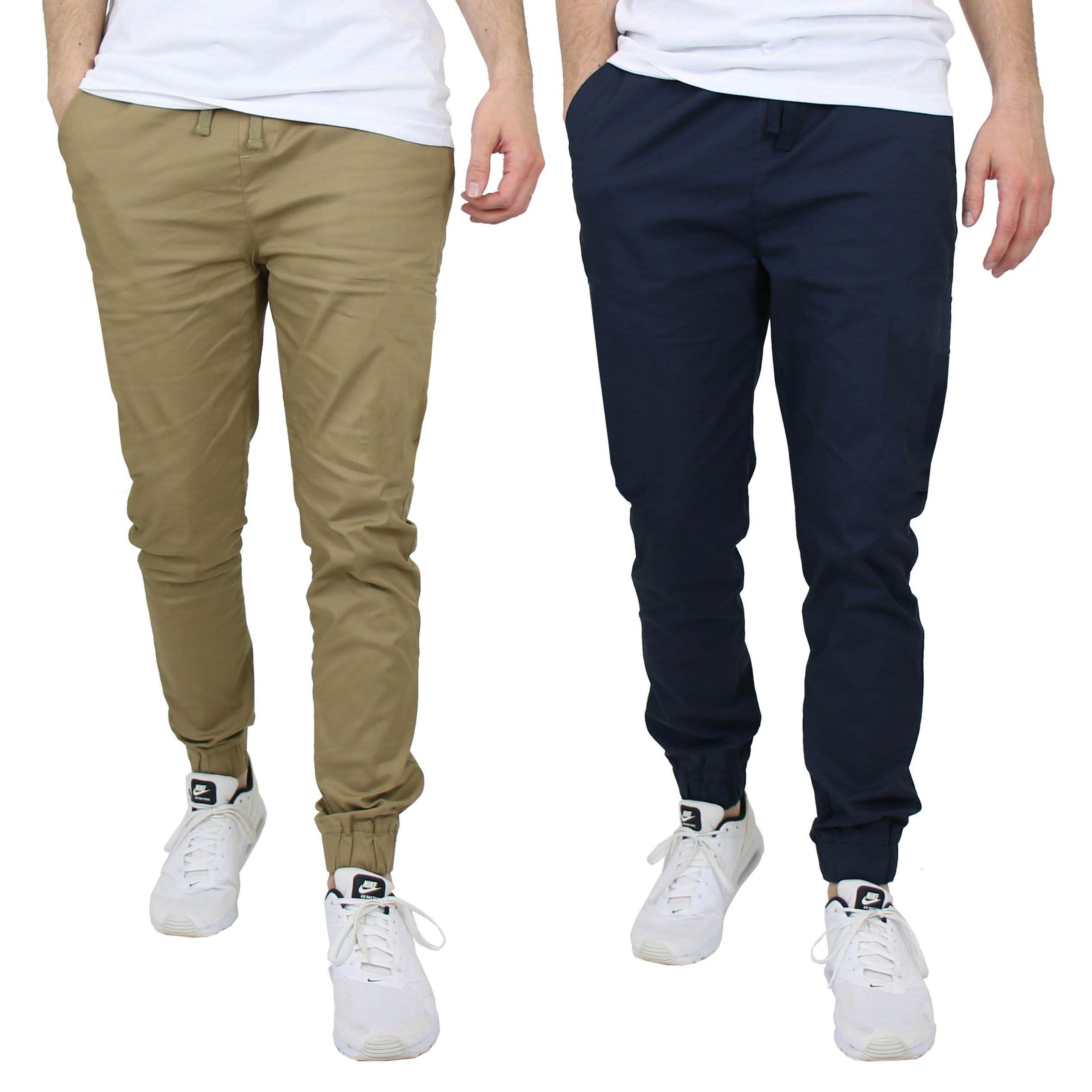 2-Pack: Mens Lightweight Cotton Stretch Jogger Pants Men's Clothing Khaki/Navy S - DailySale