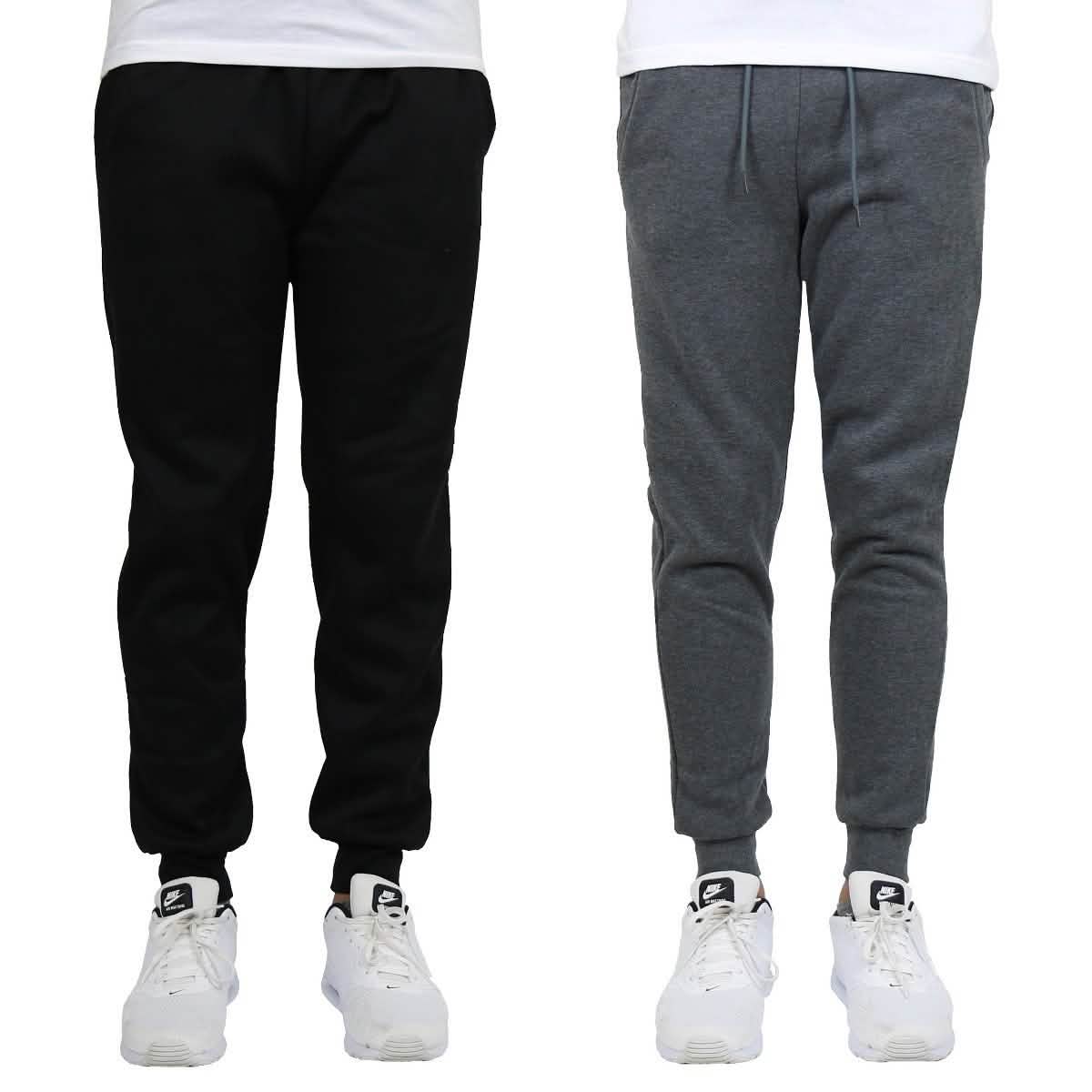 2-Pack: Men's Slim-Fit Fleece Jogger Sweatpants Men's Apparel S Black/Charcoal - DailySale