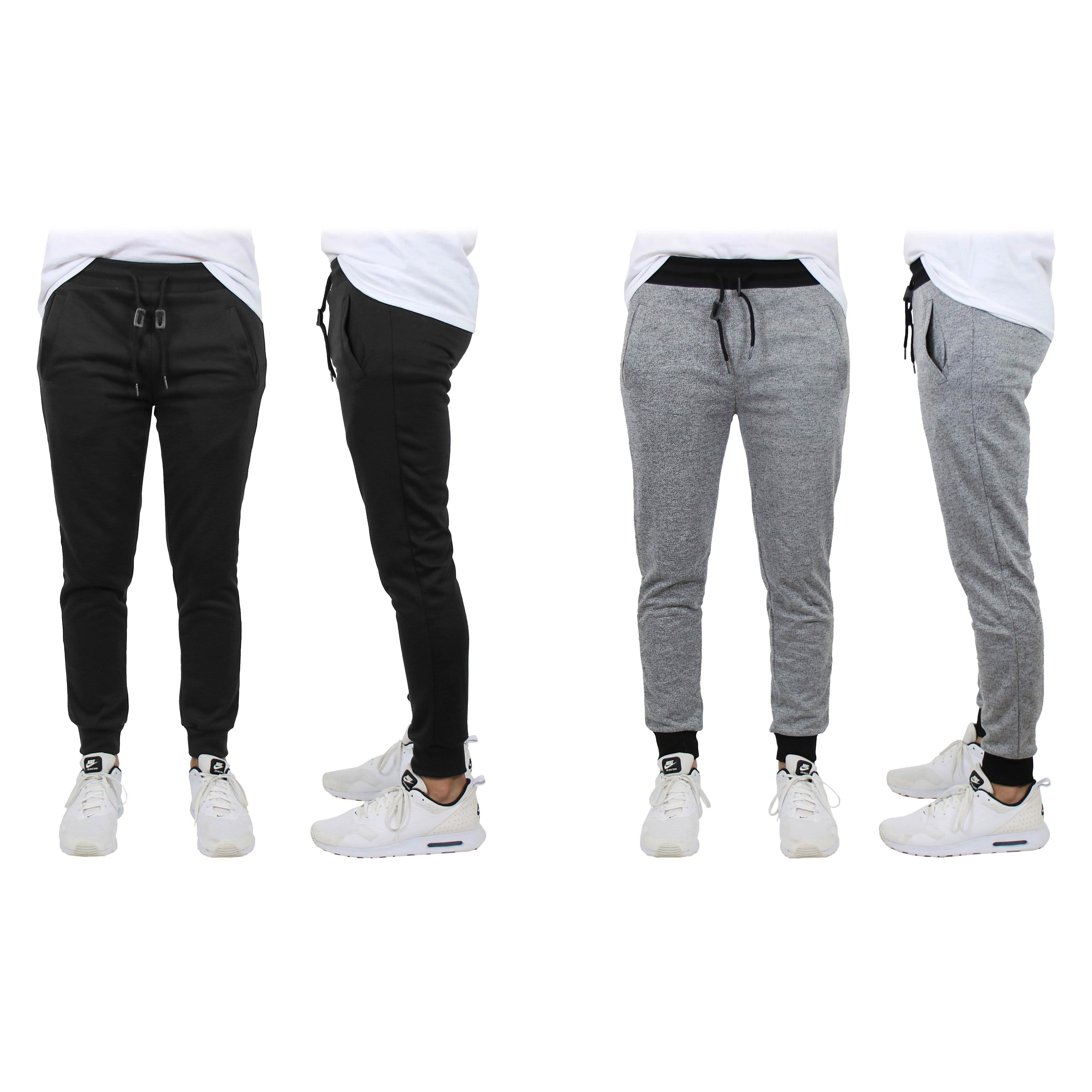 2-Pack: Men's Slim-Fit French Terry Jogger Lounge Pants Men's Clothing Black/Heather Gray S - DailySale