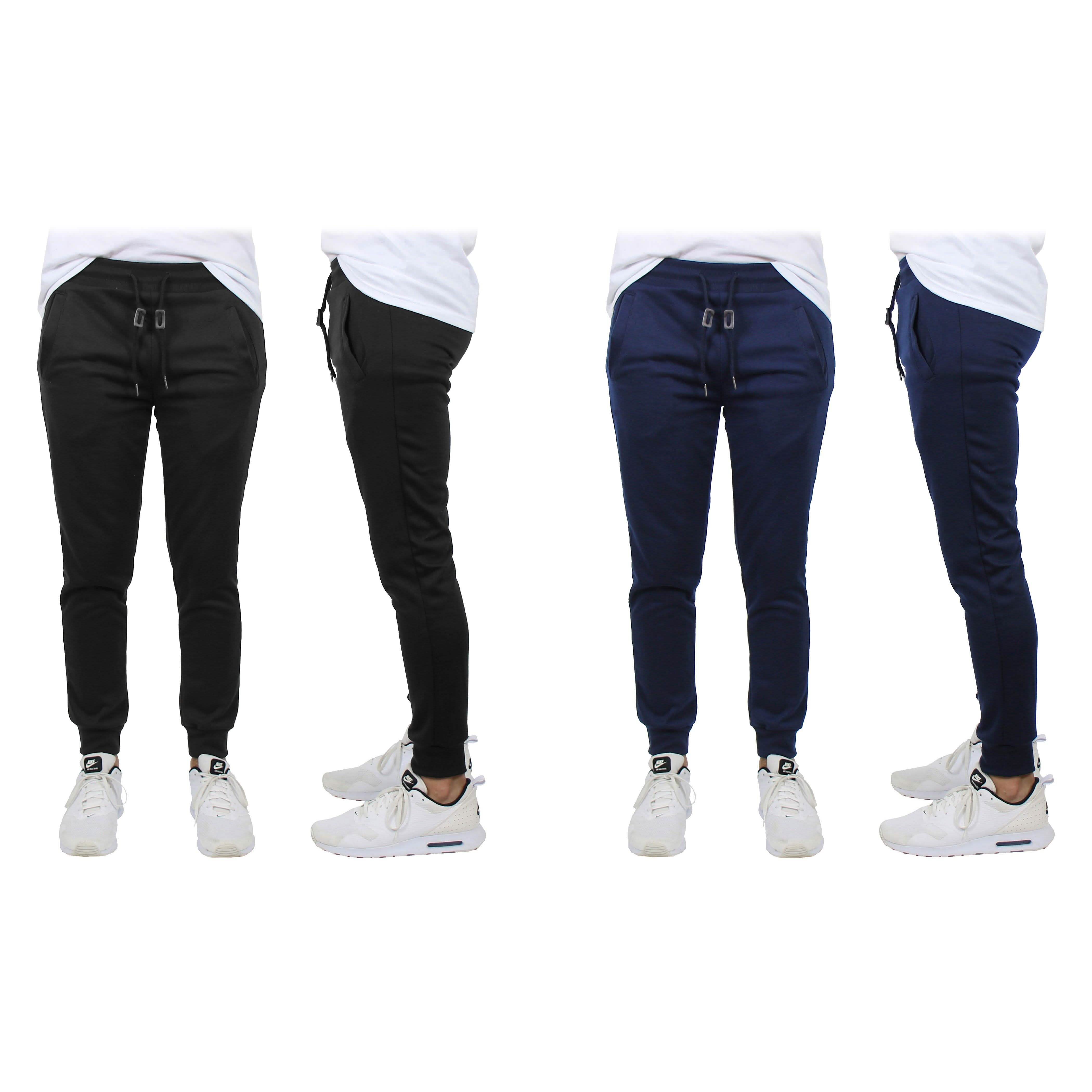 2-Pack: Men's Slim-Fit French Terry Jogger Lounge Pants Men's Clothing Black/Navy S - DailySale