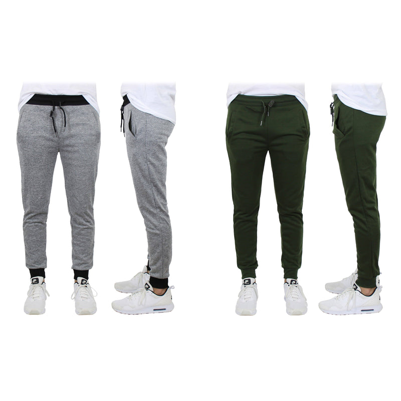 2-Pack: Men's Slim-Fit French Terry Jogger Lounge Pants Men's Clothing Heather Gray/Olive S - DailySale