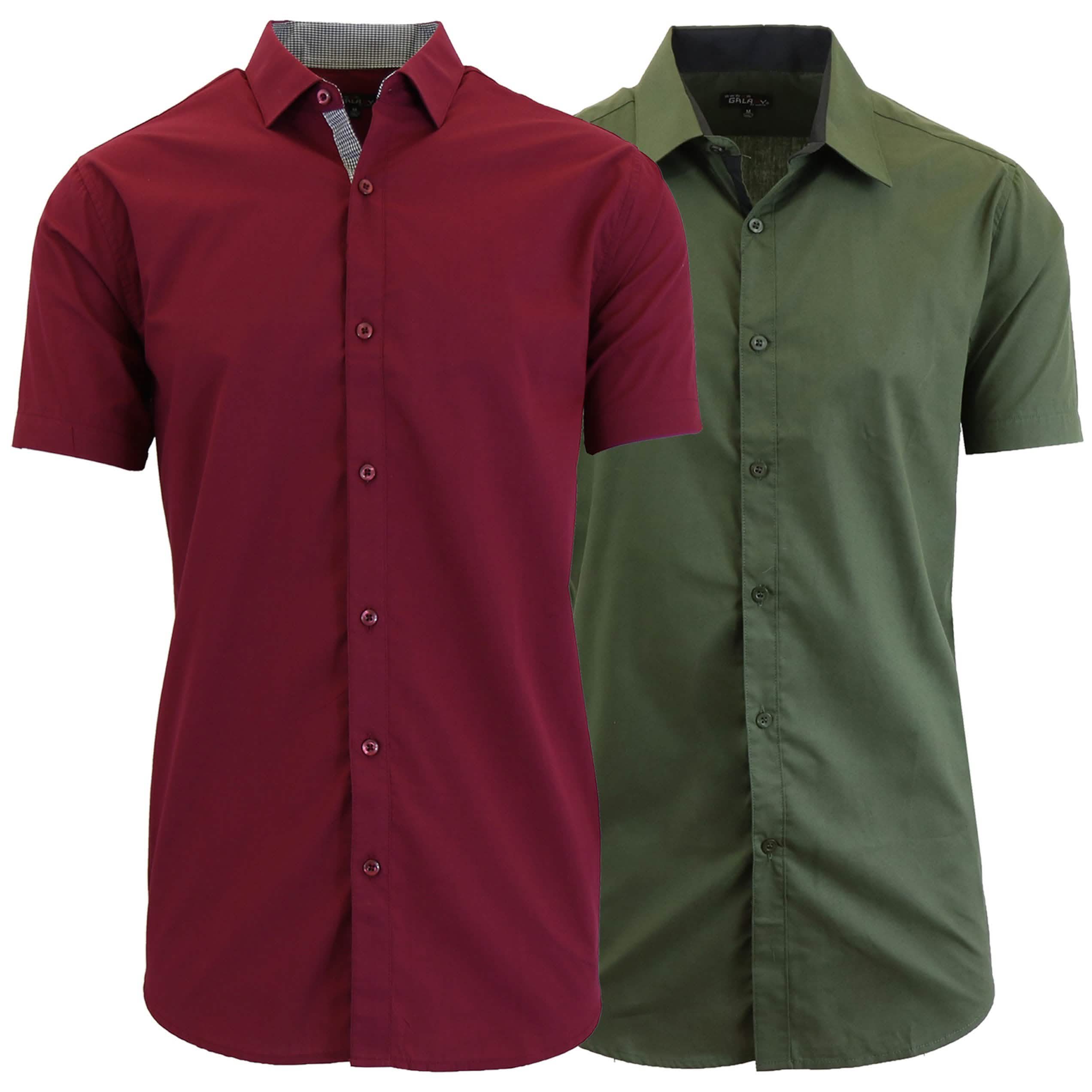 2-Pack: Men's Slim Fit Short Sleeve Dress Shirts Men's Clothing Burgundy/Olive S - DailySale