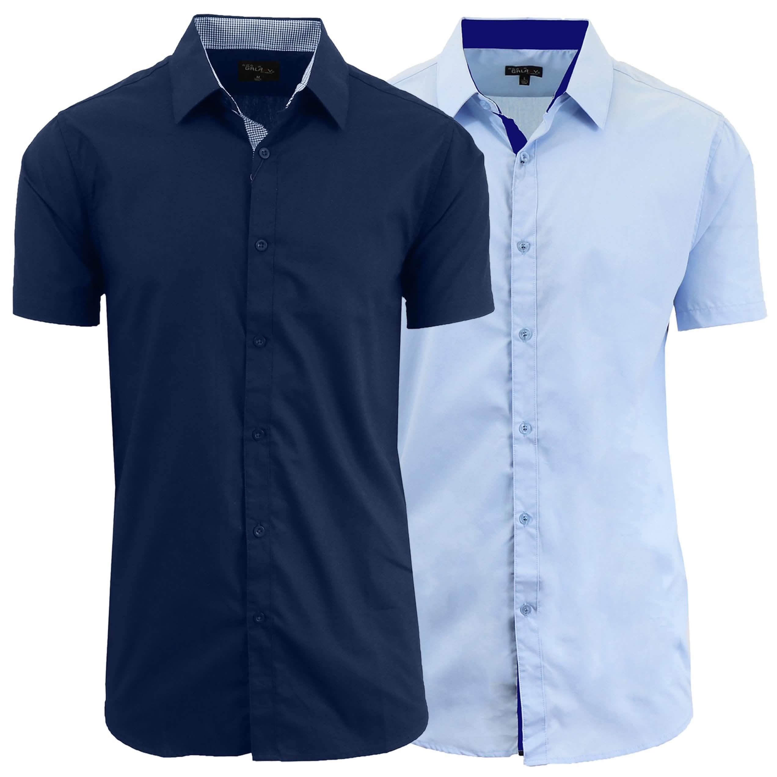 2-Pack: Men's Slim Fit Short Sleeve Dress Shirts Men's Clothing Navy/Light Blue S - DailySale
