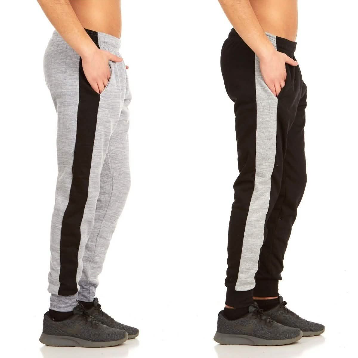 2-Pack: Men's Striped Marled Fleece Jogger Pants Men's Apparel S Black/Gray - DailySale