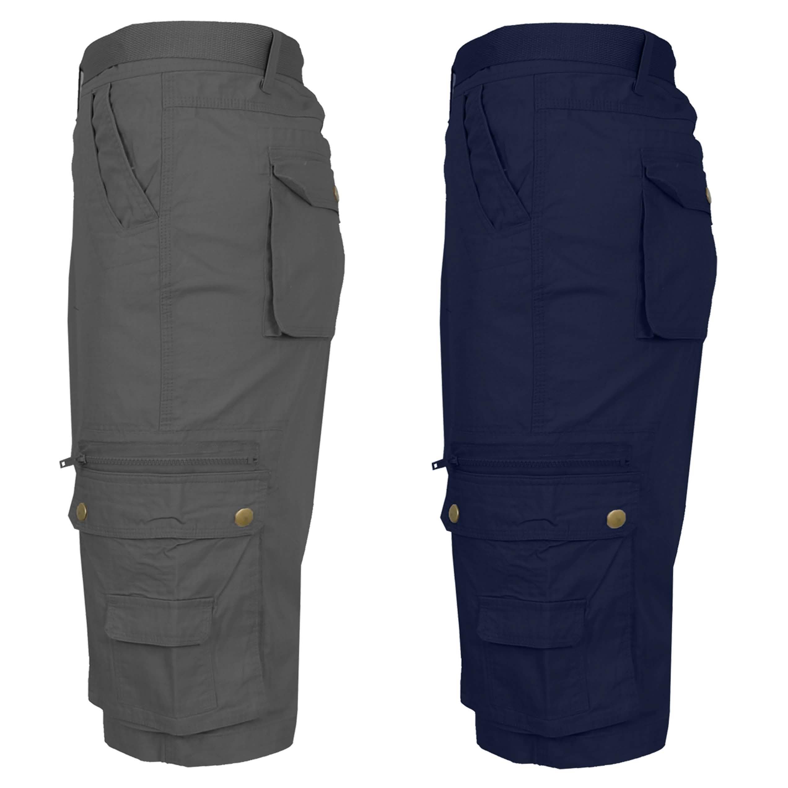 2-Pack: Men's Tactical Extended Size Cotton Cargo Utility Belted Shorts Men's Clothing Dark Gray/Navy 44 - DailySale
