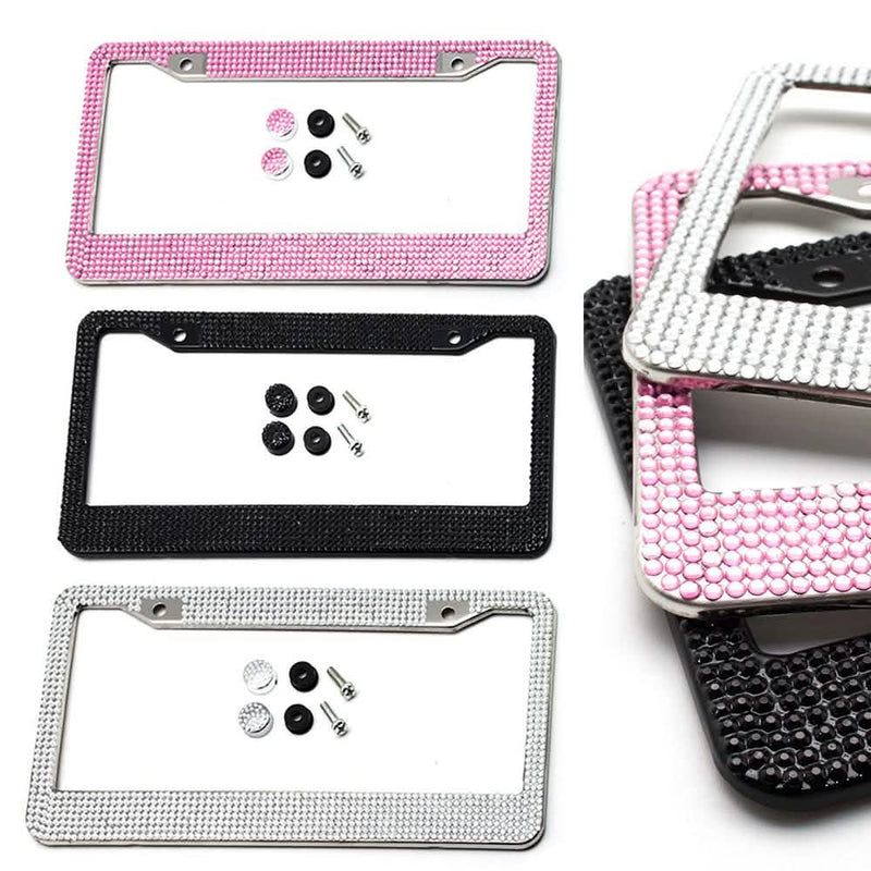 2-Pack: Metal License Plate Frame With Glitter Bling Rhinestone Diamonds Automotive - DailySale