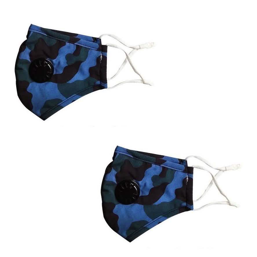 2-Pack: Multilayer Non-Medical Reusable Face Mask with Filter Wellness & Fitness Camo Blue - DailySale