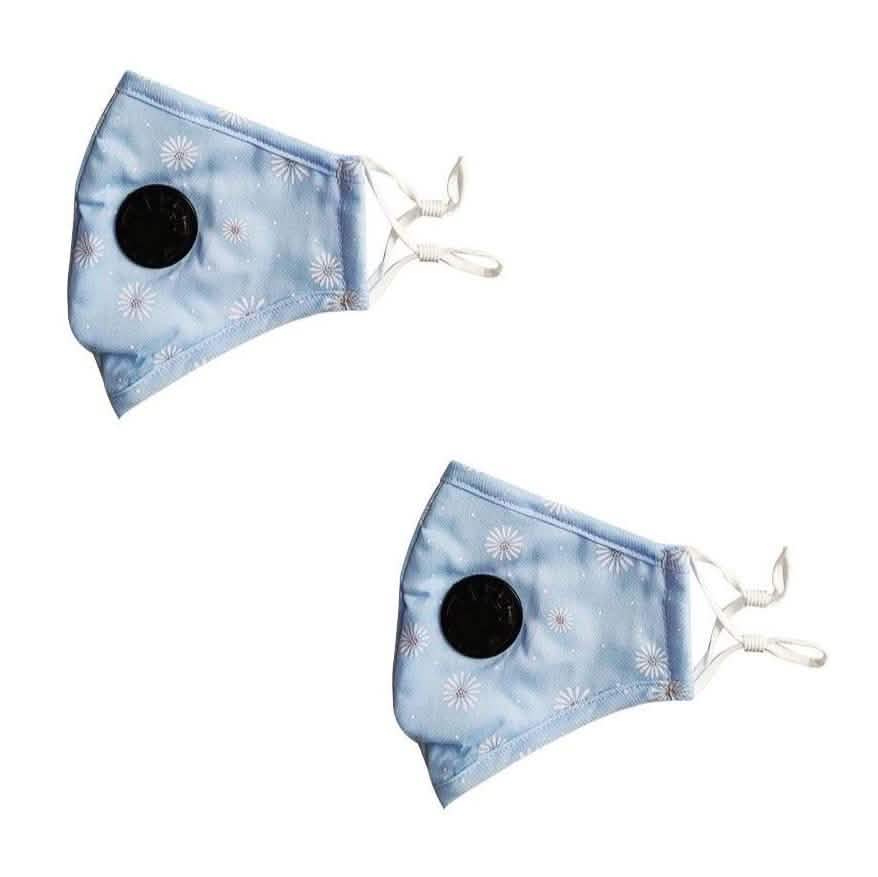 2-Pack: Multilayer Non-Medical Reusable Face Mask with Filter Wellness & Fitness Flower Blue - DailySale