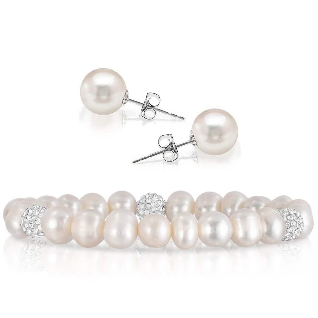 2-Pack: Pearl And Crystal Stretch Bracelet And Studs Set Bracelets - DailySale