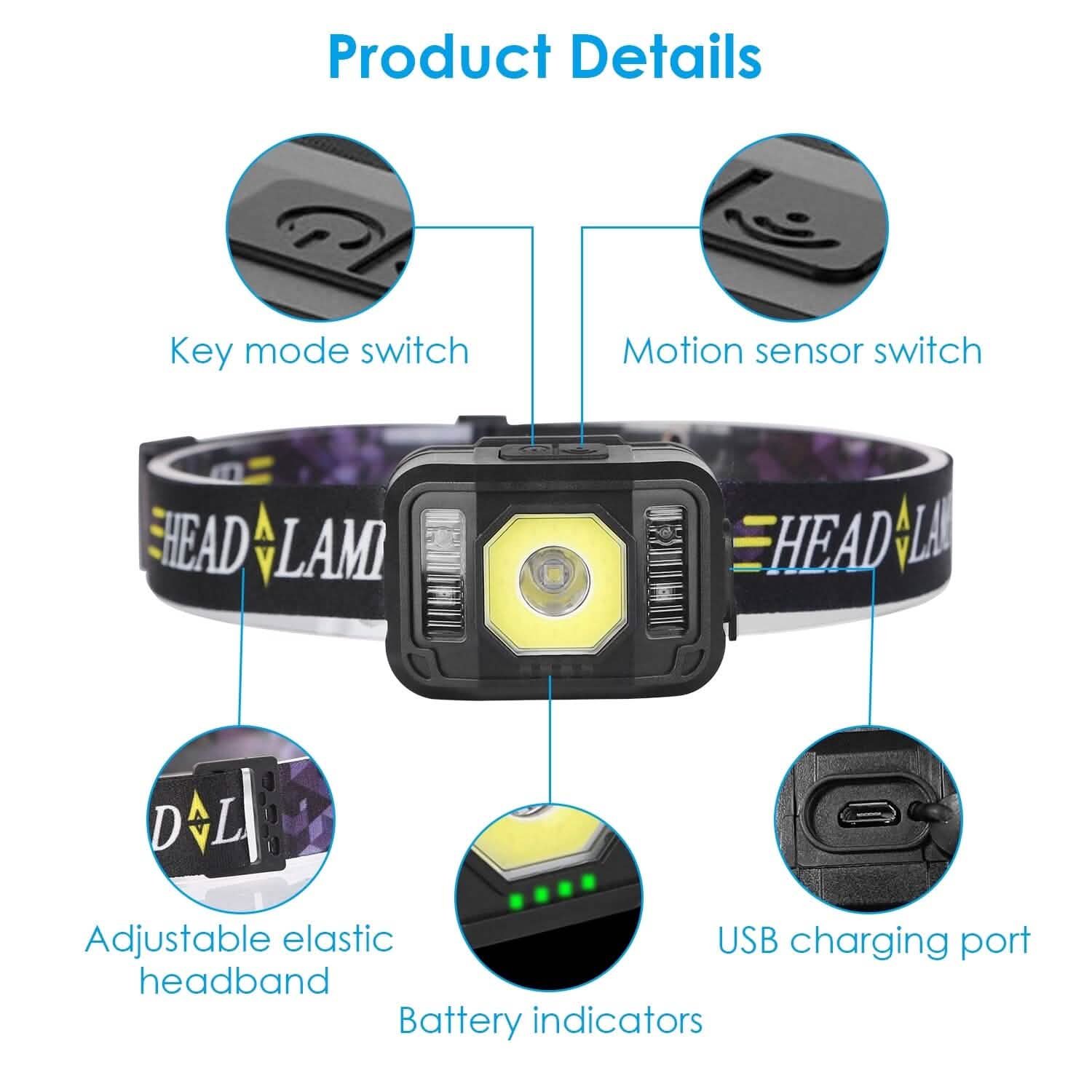 2-Pack: Rechargeable Motion Sensor Headlamp 6 Light Modes Sports & Outdoors - DailySale