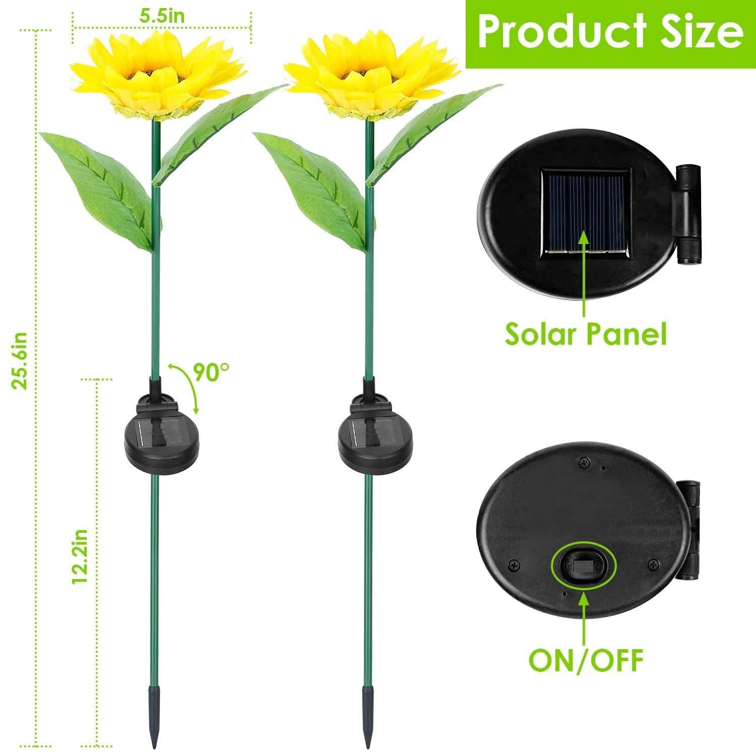 2-Pack: Solar Powered Sunflower Lights LED Decorative Stake Lamp Garden & Patio - DailySale
