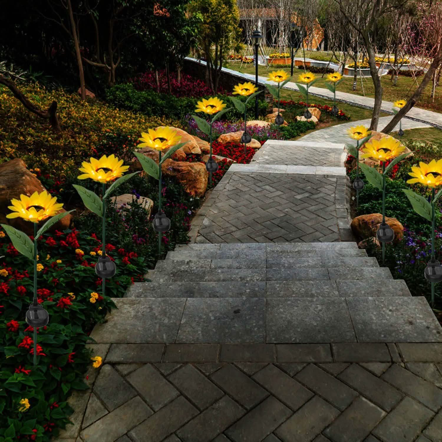 2-Pack: Solar Powered Sunflower Lights LED Decorative Stake Lamp Garden & Patio - DailySale