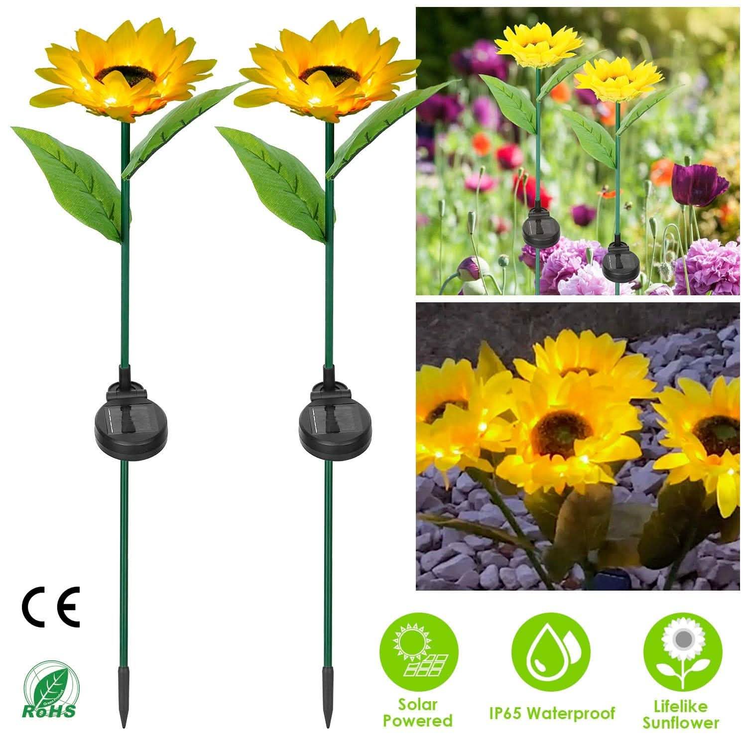 2-Pack: Solar Powered Sunflower Lights LED Decorative Stake Lamp Garden & Patio - DailySale