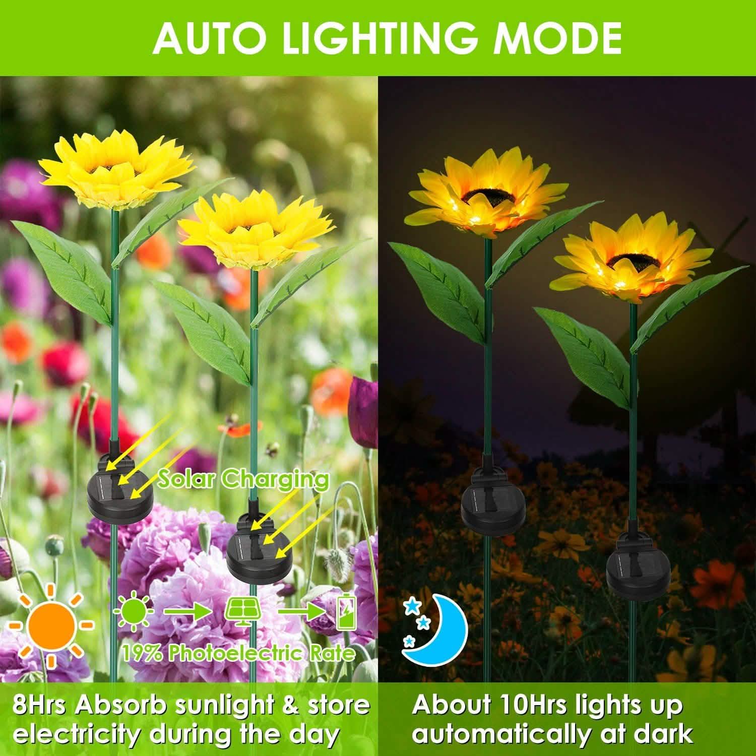2-Pack: Solar Powered Sunflower Lights LED Decorative Stake Lamp Garden & Patio - DailySale