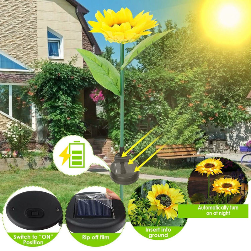 2-Pack: Solar Powered Sunflower Lights LED Decorative Stake Lamp Garden & Patio - DailySale