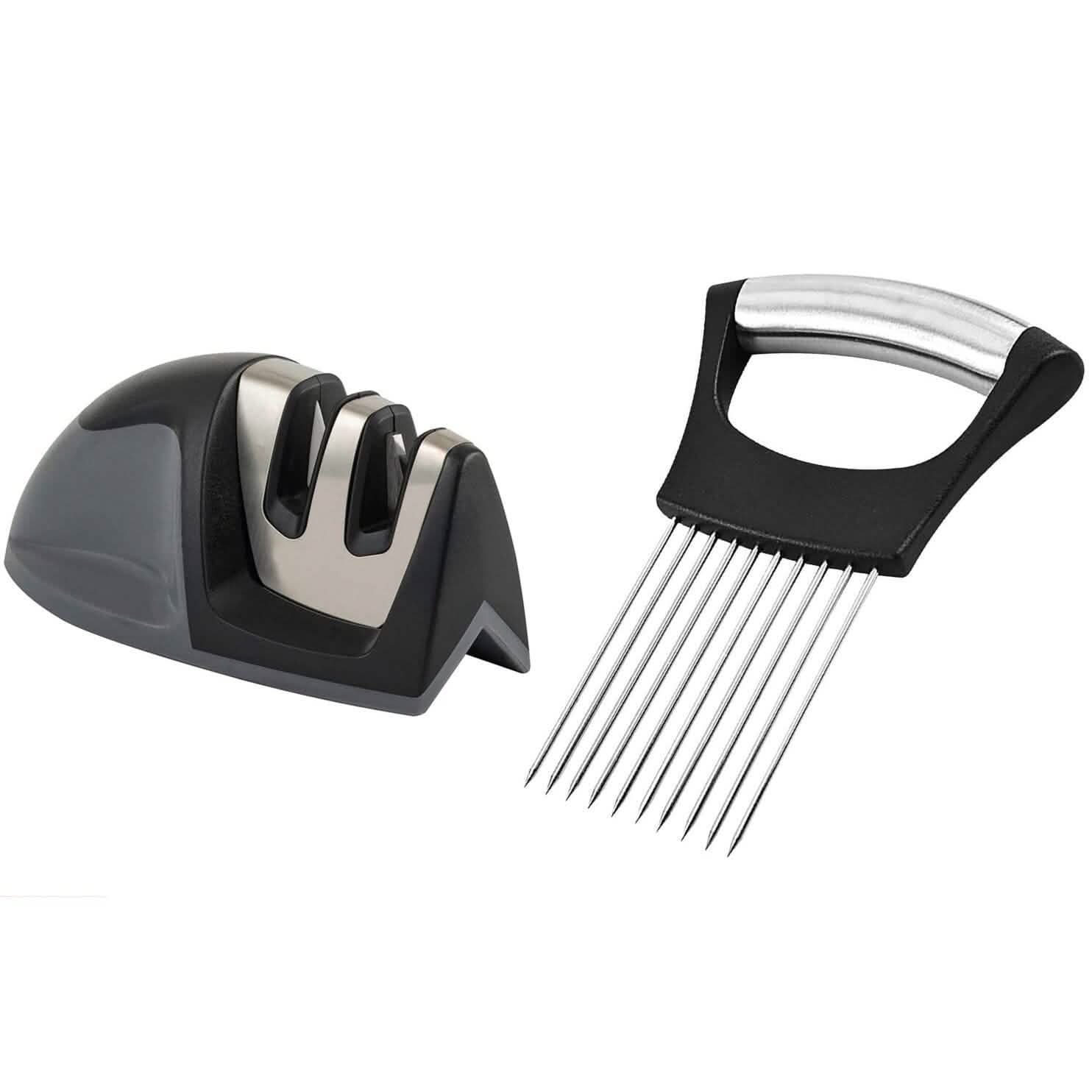 2-Pack: Ultra Sharp Knife Sharpener and Stainless Steel Vegetable and Meat Slicer Holder Kitchen Tools & Gadgets - DailySale