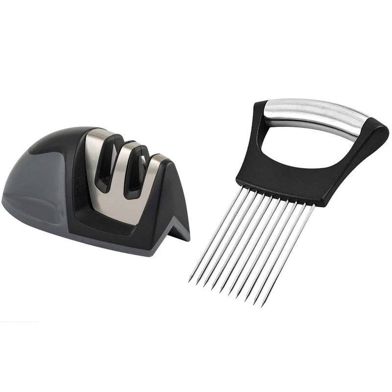 2-Pack: Ultra Sharp Knife Sharpener and Stainless Steel Vegetable and Meat Slicer Holder Kitchen Tools & Gadgets - DailySale