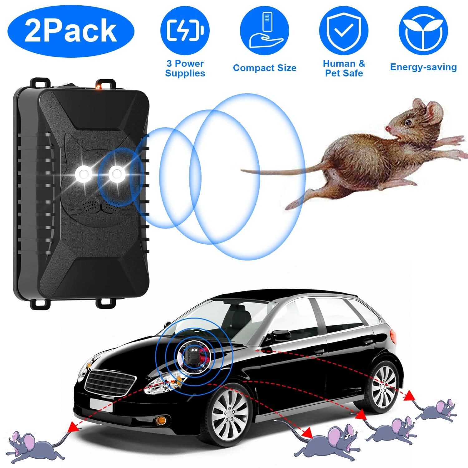2-Pack: Under Hood Ultrasonic Repellent with 3 Power Supplies Automotive - DailySale