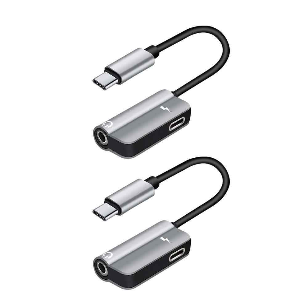 2-Pack: USB-C to 3.5mm Audio Plug Adapter Mobile Accessories Silver - DailySale