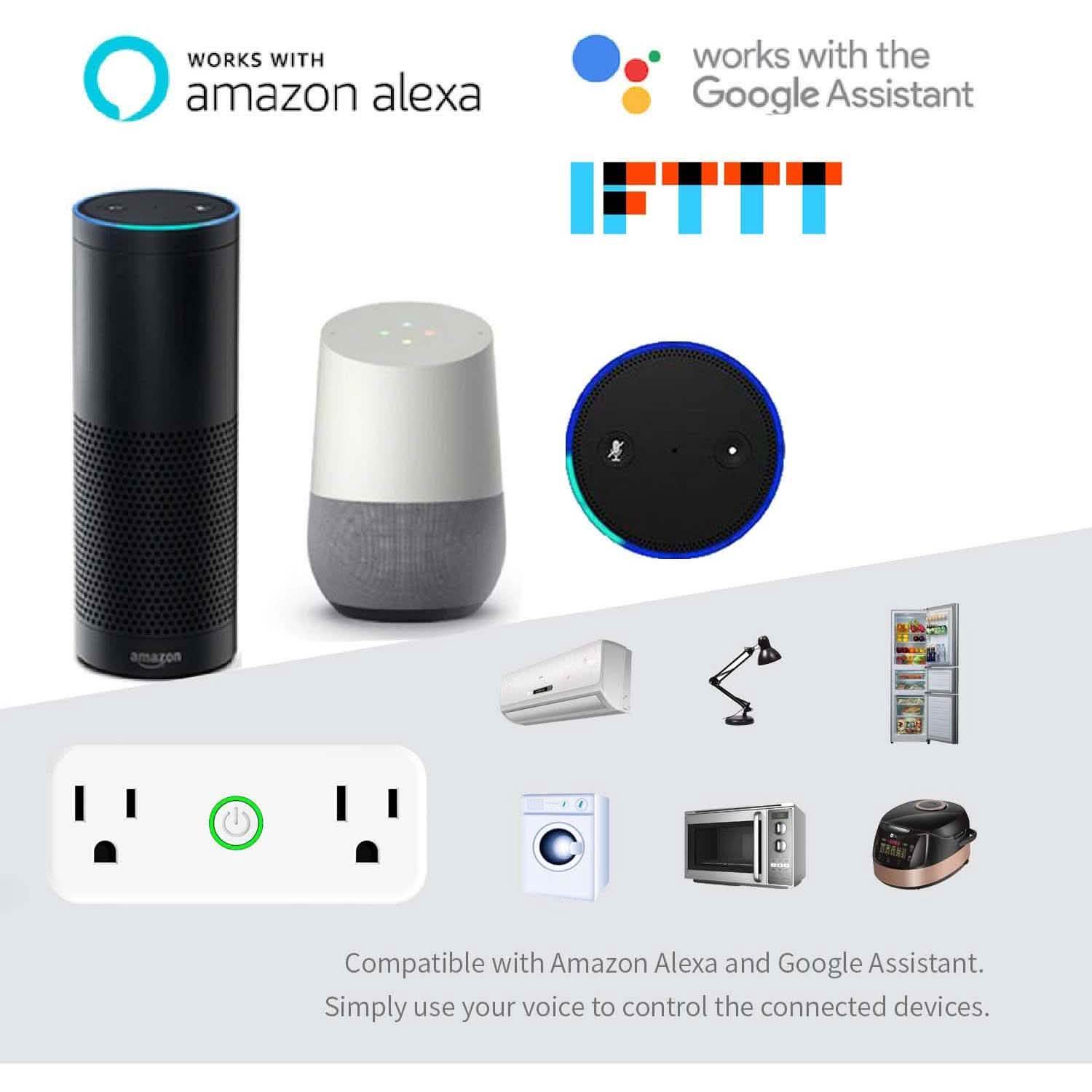 2-Pack: WIFI Smart Plug 10A Dual Smart individually Outlet Household Batteries & Electrical - DailySale