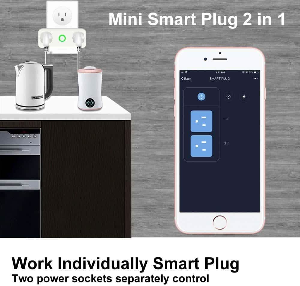 2-Pack: WIFI Smart Plug 10A Dual Smart individually Outlet Household Batteries & Electrical - DailySale