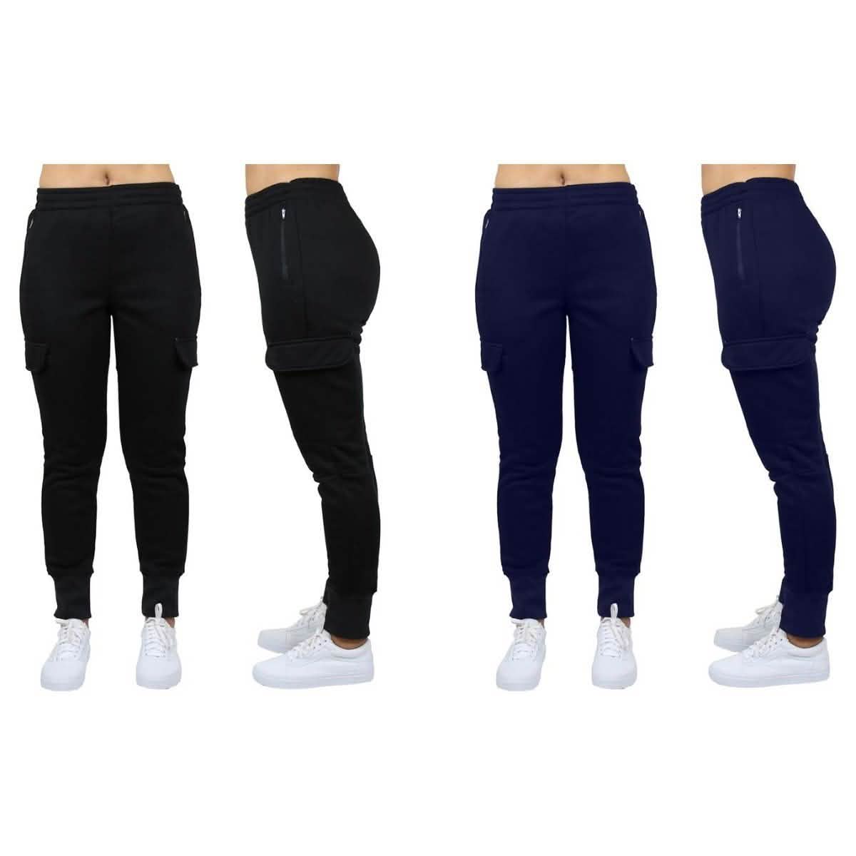 2-Pack: Women's Fleece-Lined Loose-Fit Cargo Joggers Women's Apparel S Black/Navy - DailySale