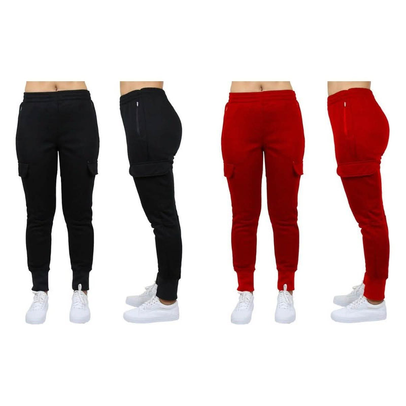 2-Pack: Women's Fleece-Lined Loose-Fit Cargo Joggers Women's Apparel S Black/Red - DailySale