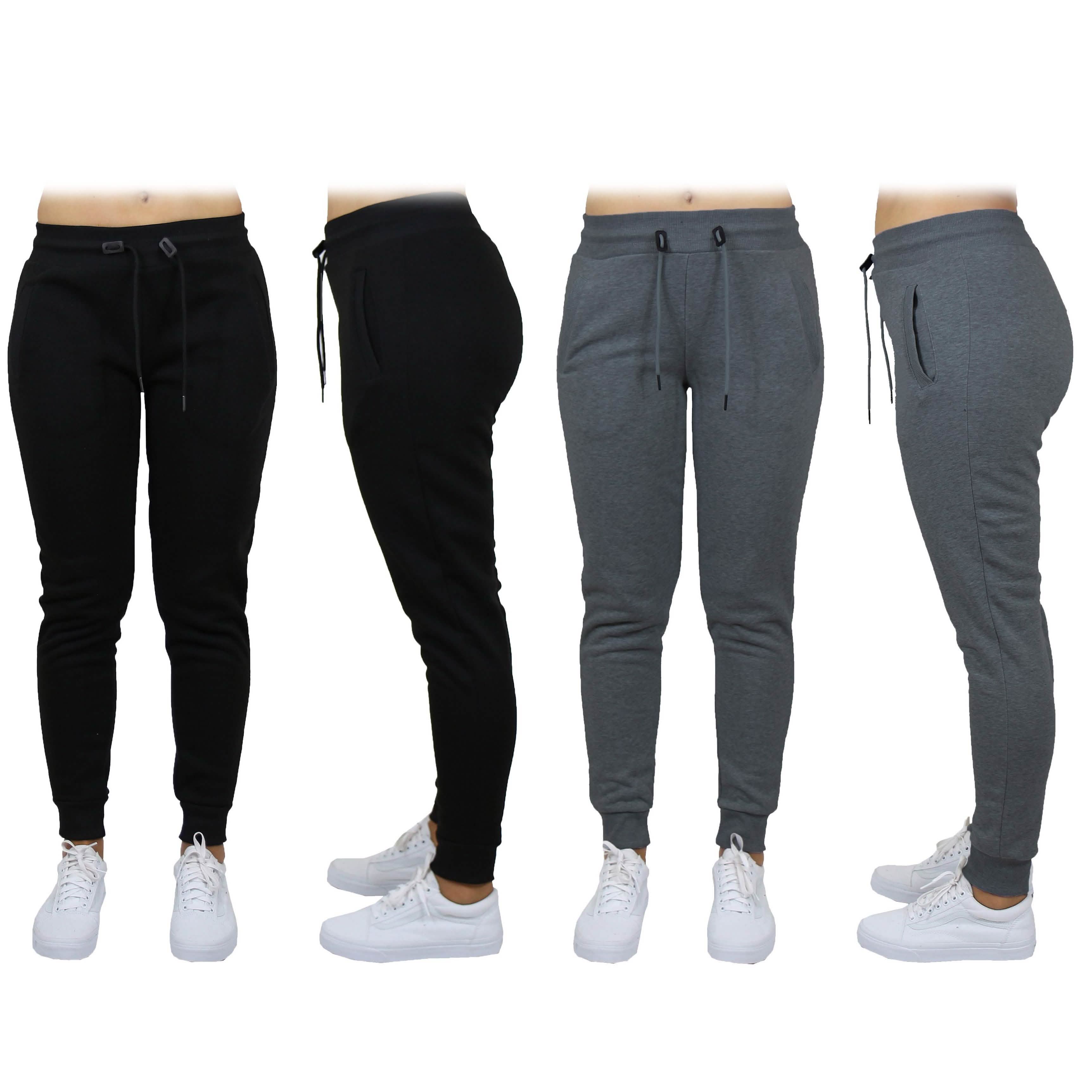 2-Pack: Women's French Terry Fashion Jogger Lounge Pants Women's Clothing Black/Charcoal S - DailySale