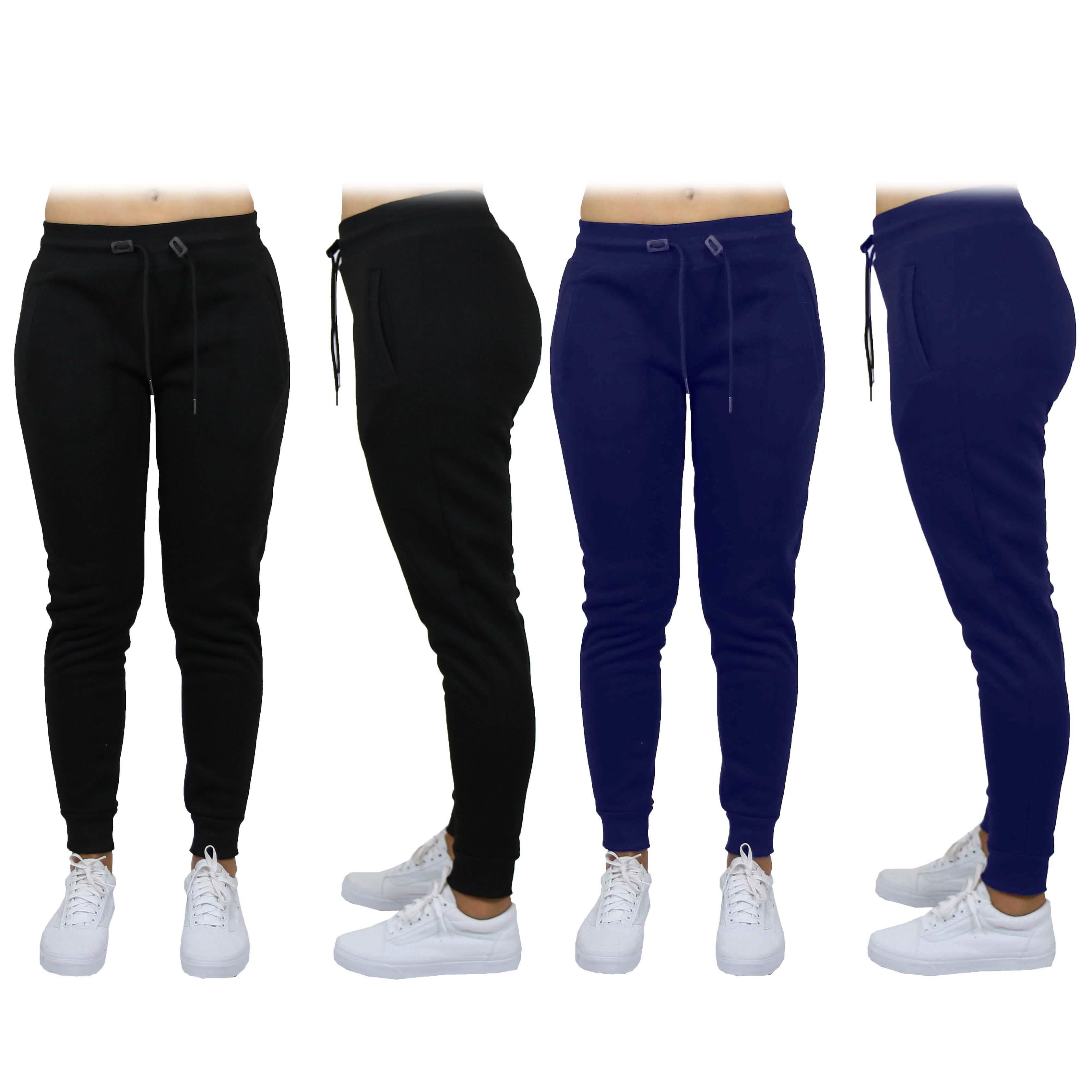 2-Pack: Women's French Terry Fashion Jogger Lounge Pants Women's Clothing Black/Navy S - DailySale