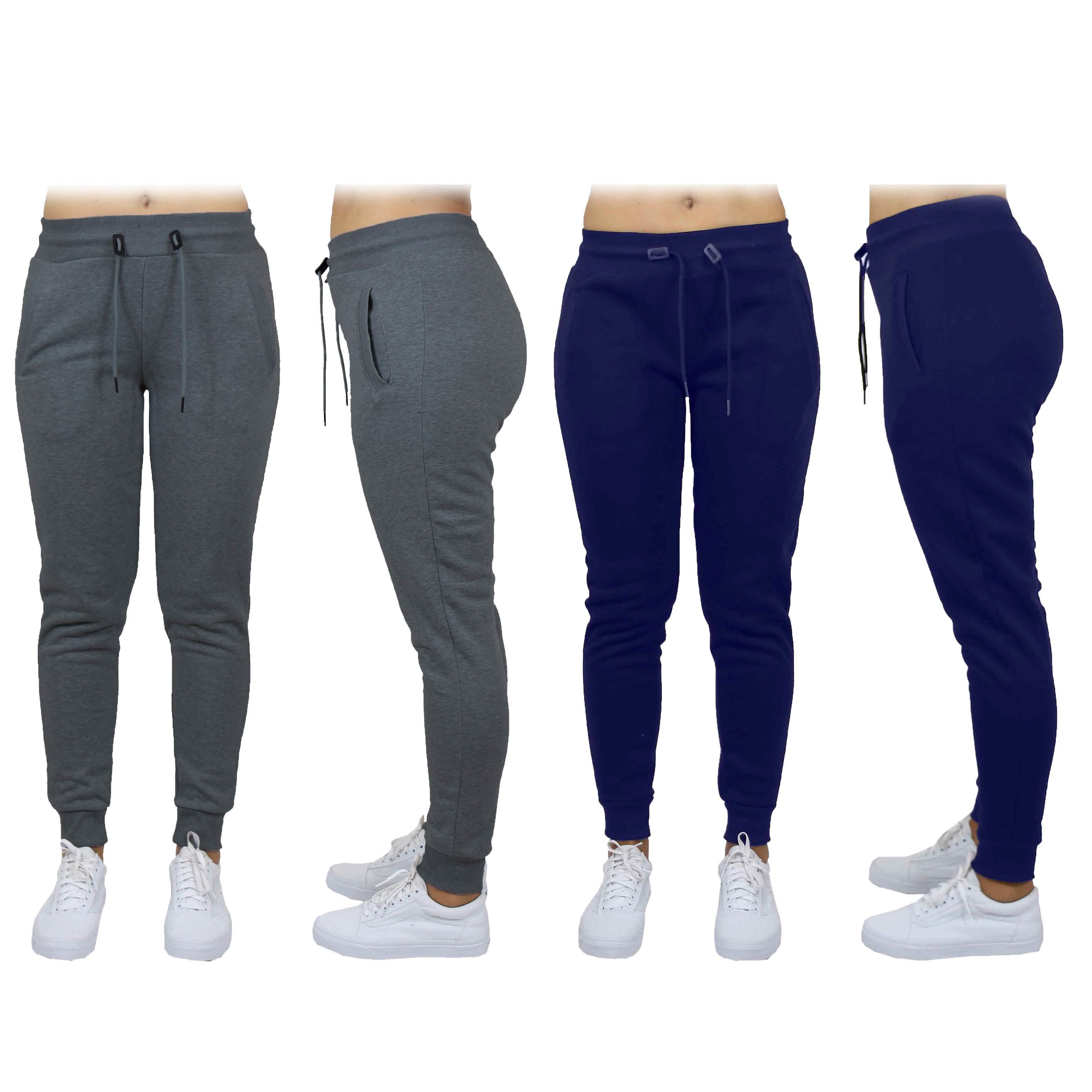 2-Pack: Women's French Terry Fashion Jogger Lounge Pants Women's Clothing Charcoal/Navy S - DailySale