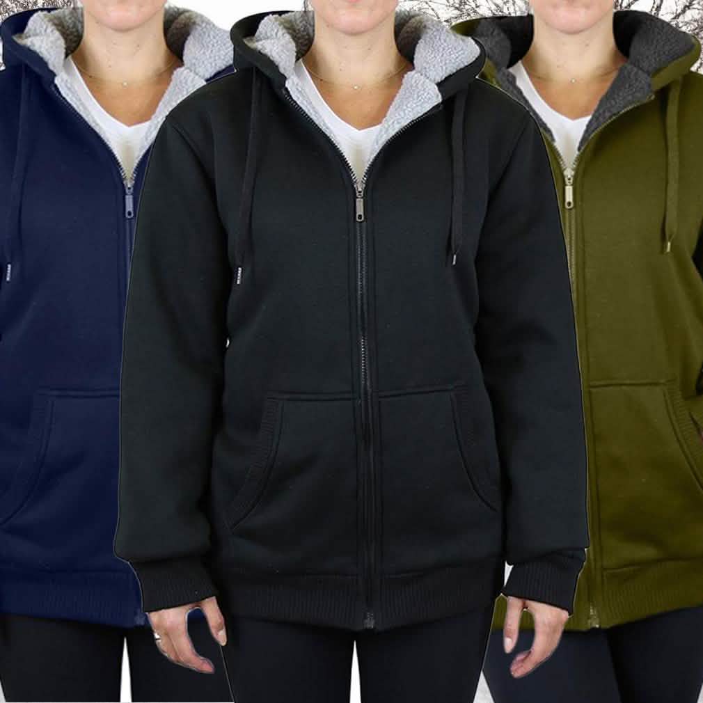 2-Pack: Women's Heavyweight Loose-Fit Sherpa Fleece-Lined Zip Hoodie Women's Apparel - DailySale